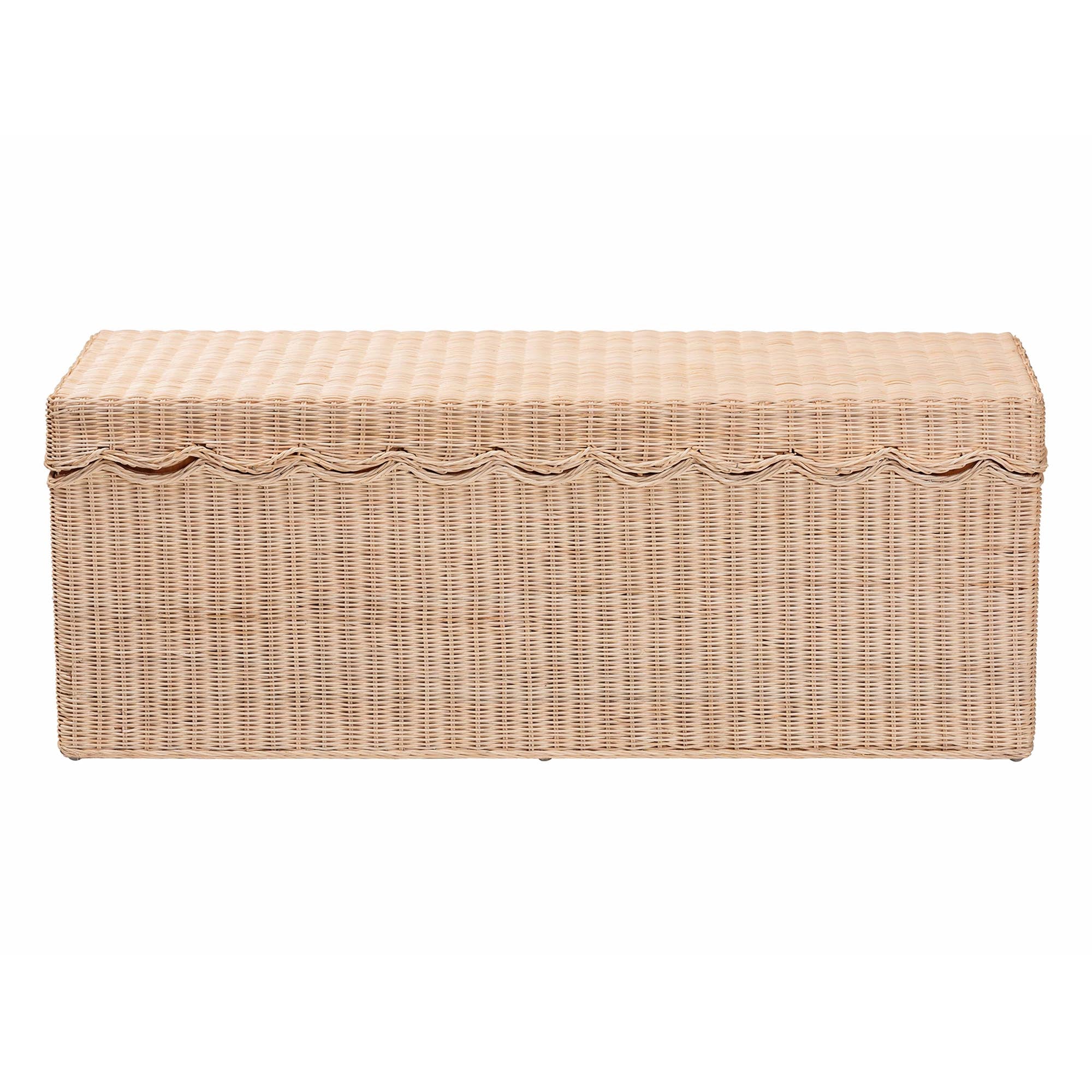 Bali & Pari Damita Scallop Rattan Chest with Lift-top Lid Coastal Boho Style Storage Bench