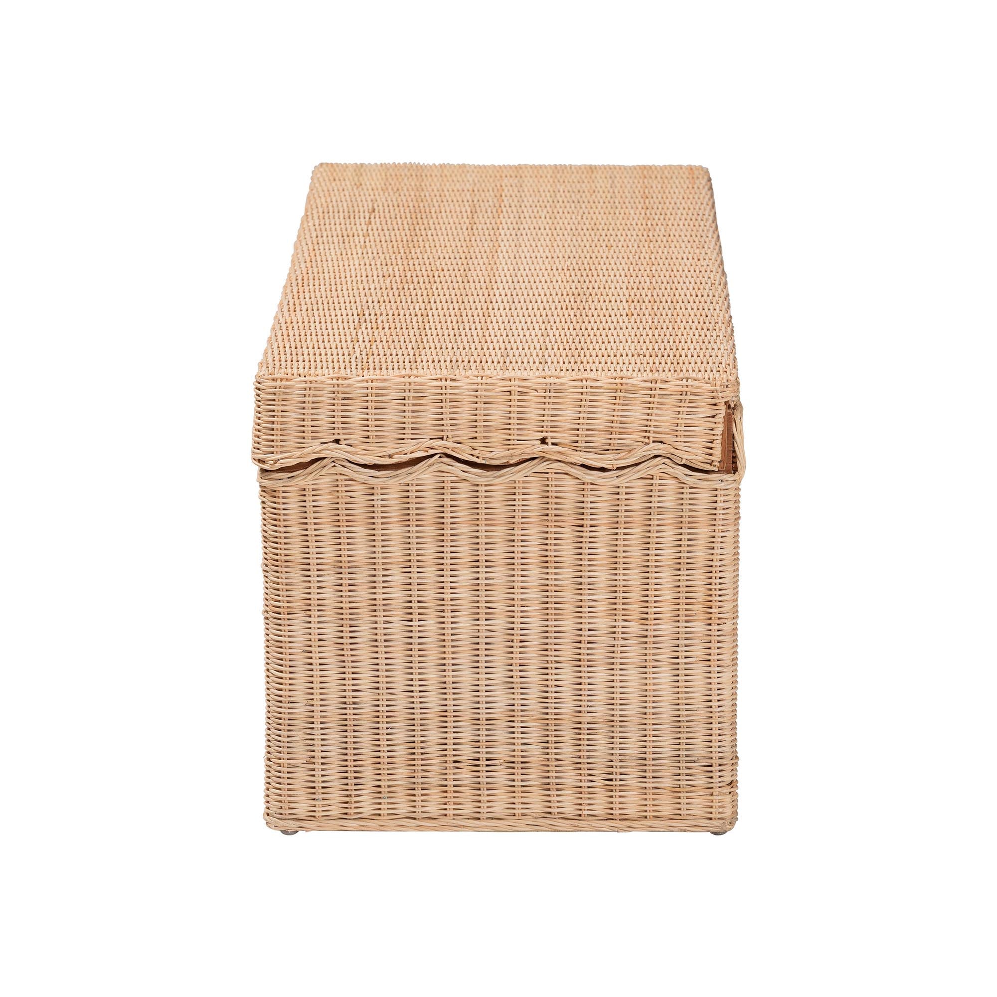 Bali & Pari Damita Scallop Rattan Chest with Lift-top Lid Coastal Boho Style Storage Bench