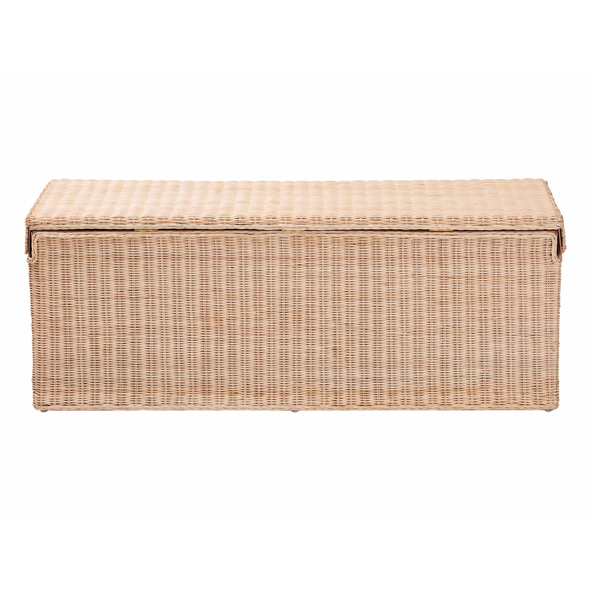 Bali & Pari Damita Scallop Rattan Chest with Lift-top Lid Coastal Boho Style Storage Bench