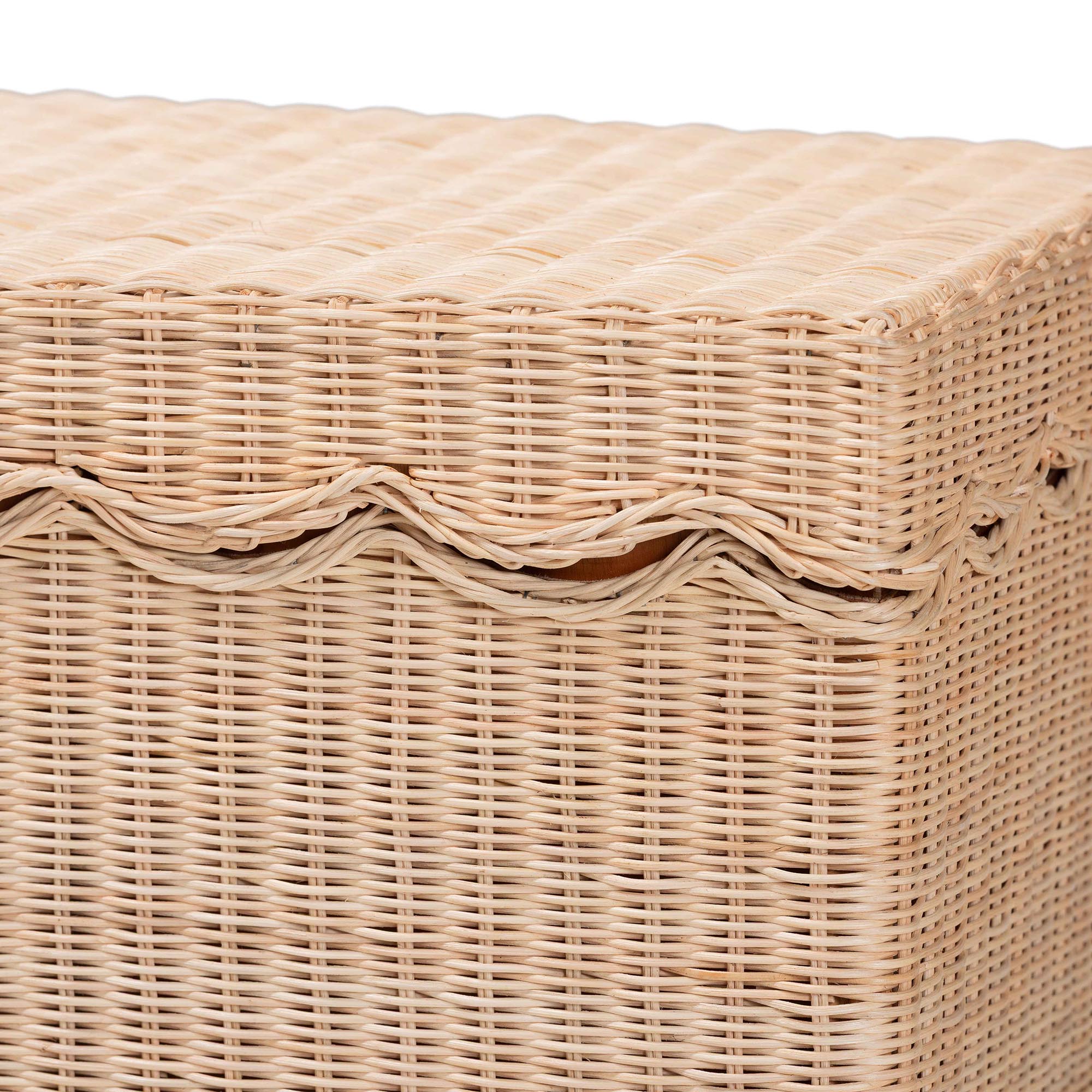 Bali & Pari Damita Scallop Rattan Chest with Lift-top Lid Coastal Boho Style Storage Bench
