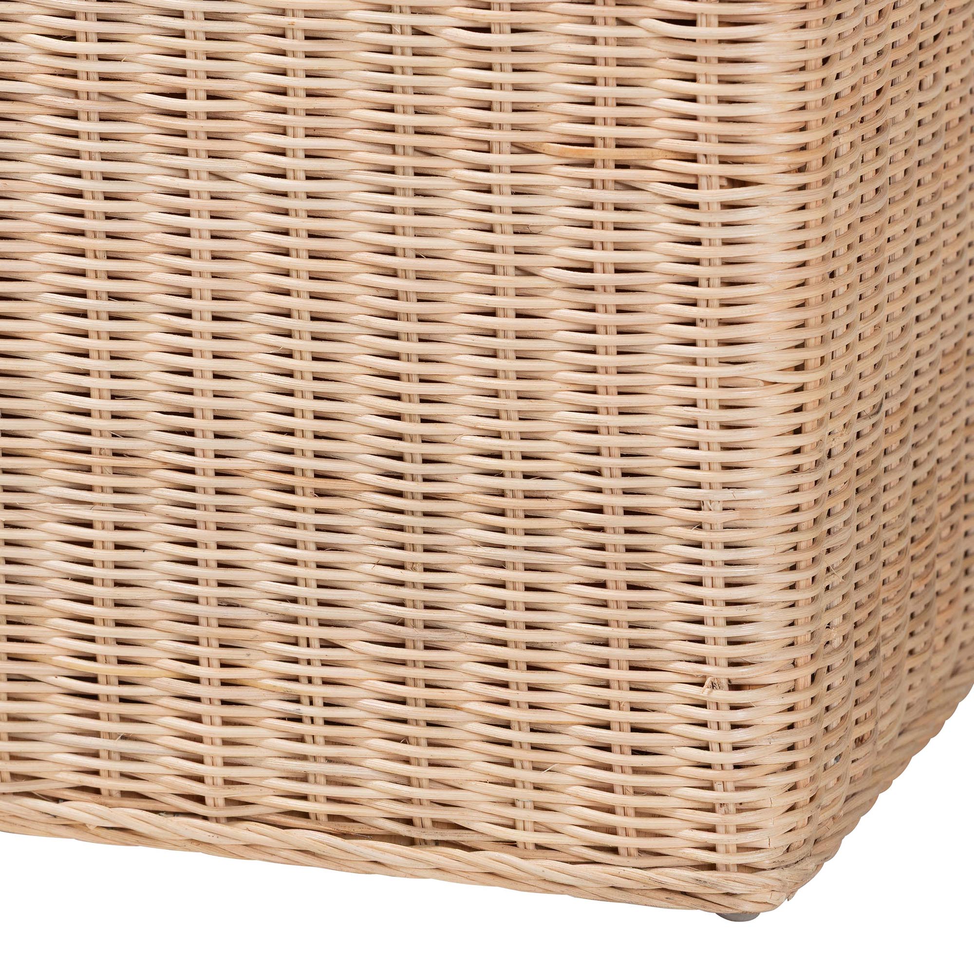 Bali & Pari Damita Scallop Rattan Chest with Lift-top Lid Coastal Boho Style Storage Bench