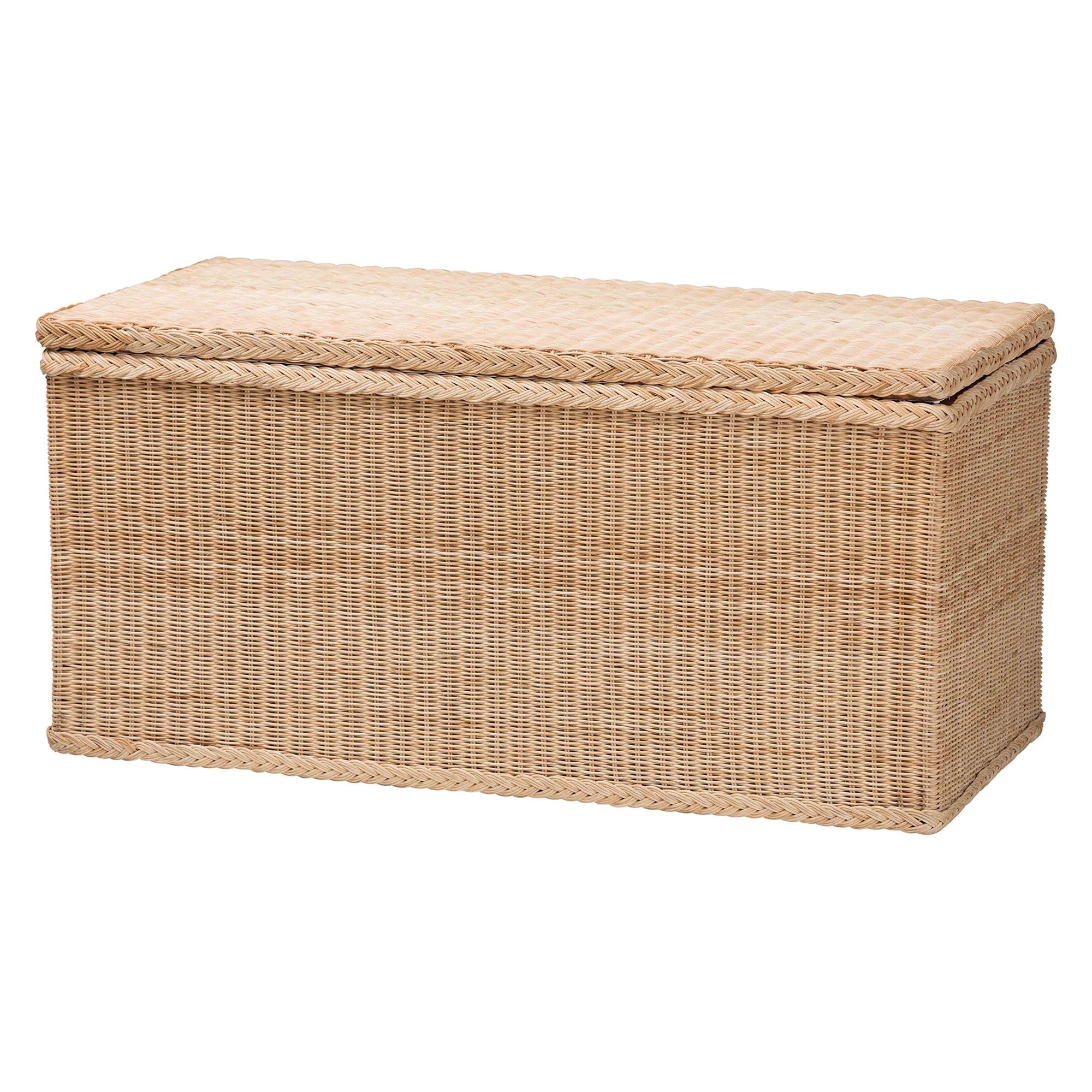 Bali & Pari Caden Braided Rattan Chest with Lift-top Lid Coastal Boho Style Storage Bench