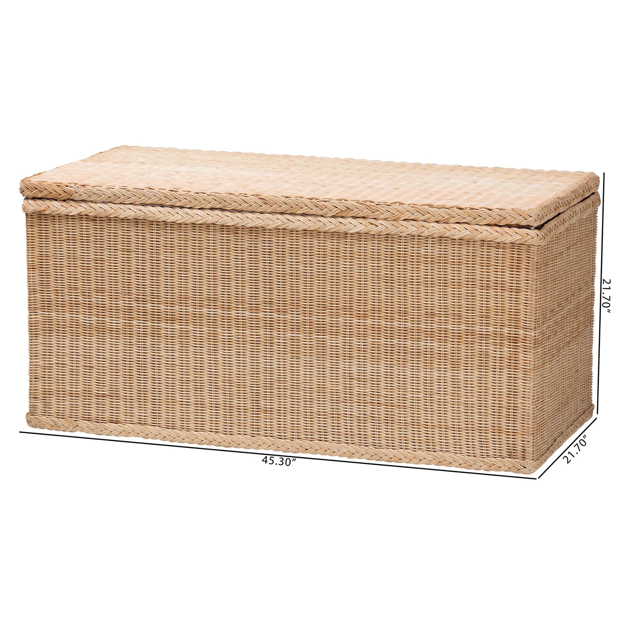 Bali & Pari Caden Braided Rattan Chest with Lift-top Lid Coastal Boho Style Storage Bench
