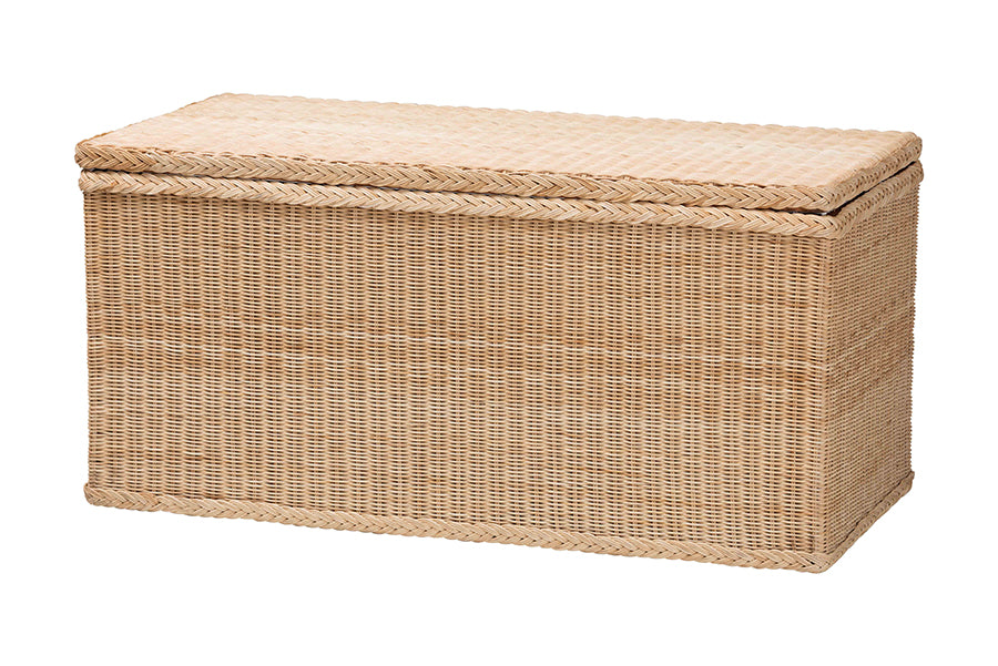 Bali & Pari Caden Braided Rattan Chest with Lift-top Lid Coastal Boho Style Storage Bench