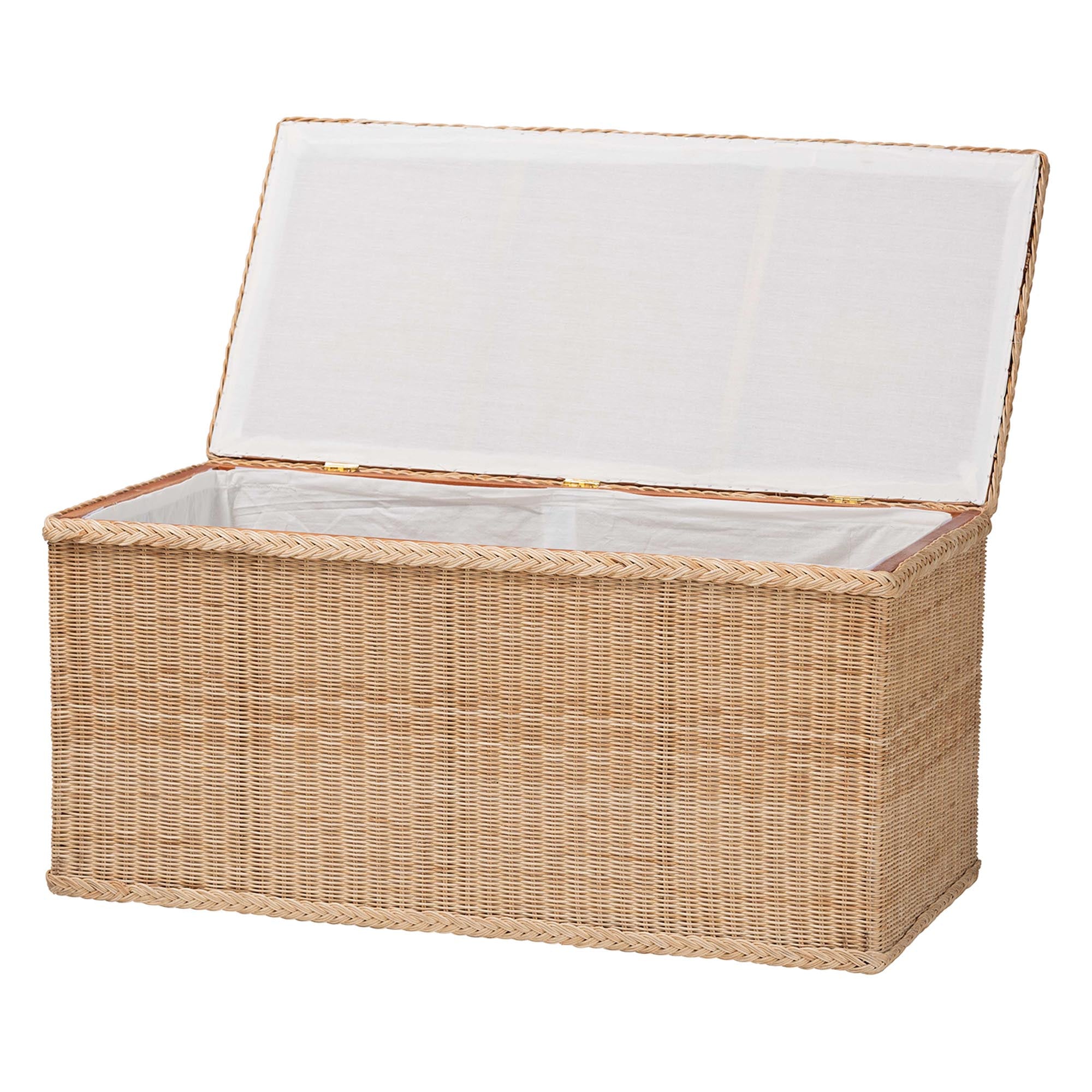Bali & Pari Caden Braided Rattan Chest with Lift-top Lid Coastal Boho Style Storage Bench