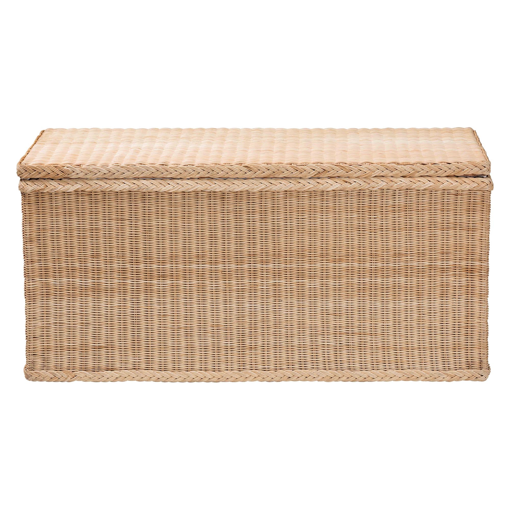 Bali & Pari Caden Braided Rattan Chest with Lift-top Lid Coastal Boho Style Storage Bench