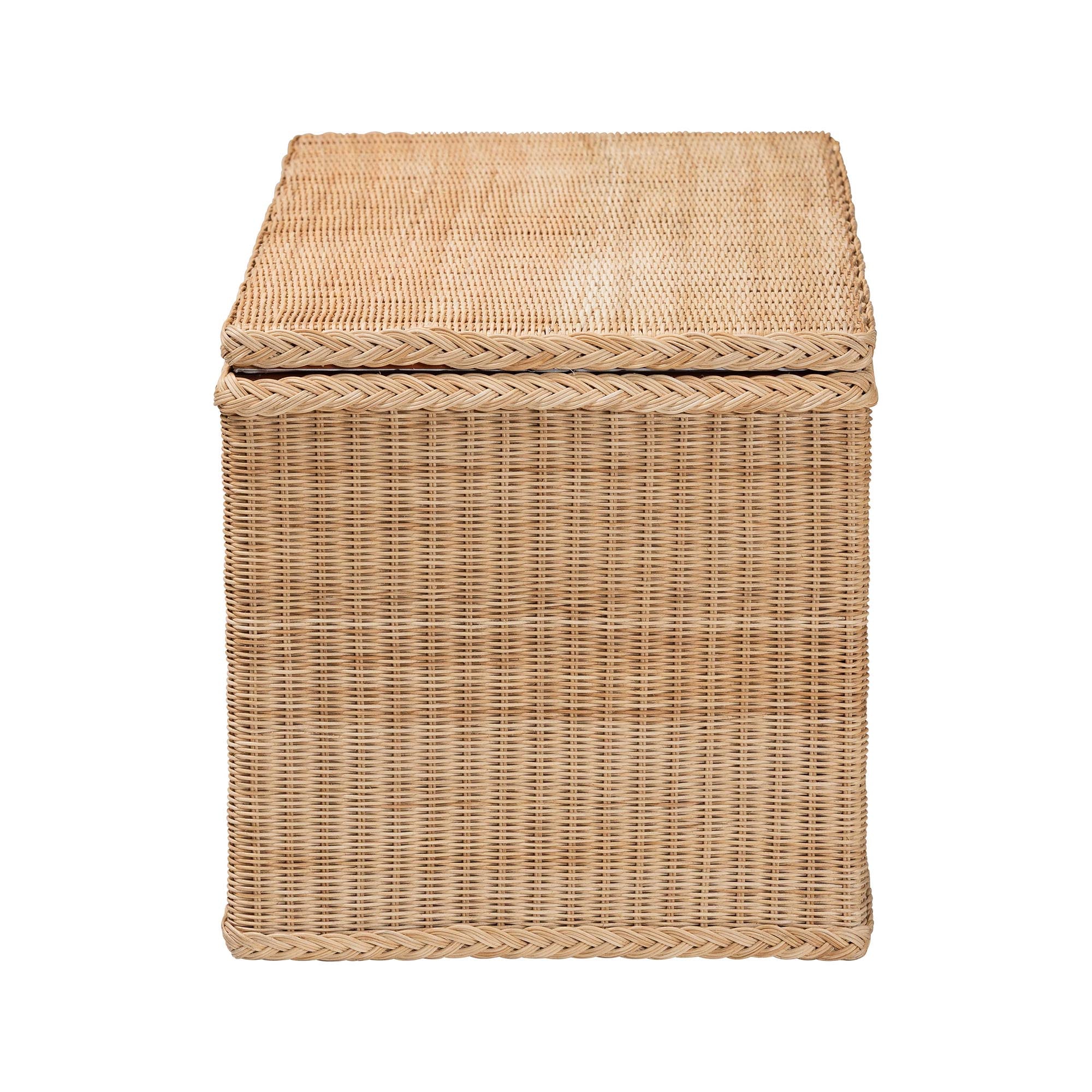 Bali & Pari Caden Braided Rattan Chest with Lift-top Lid Coastal Boho Style Storage Bench