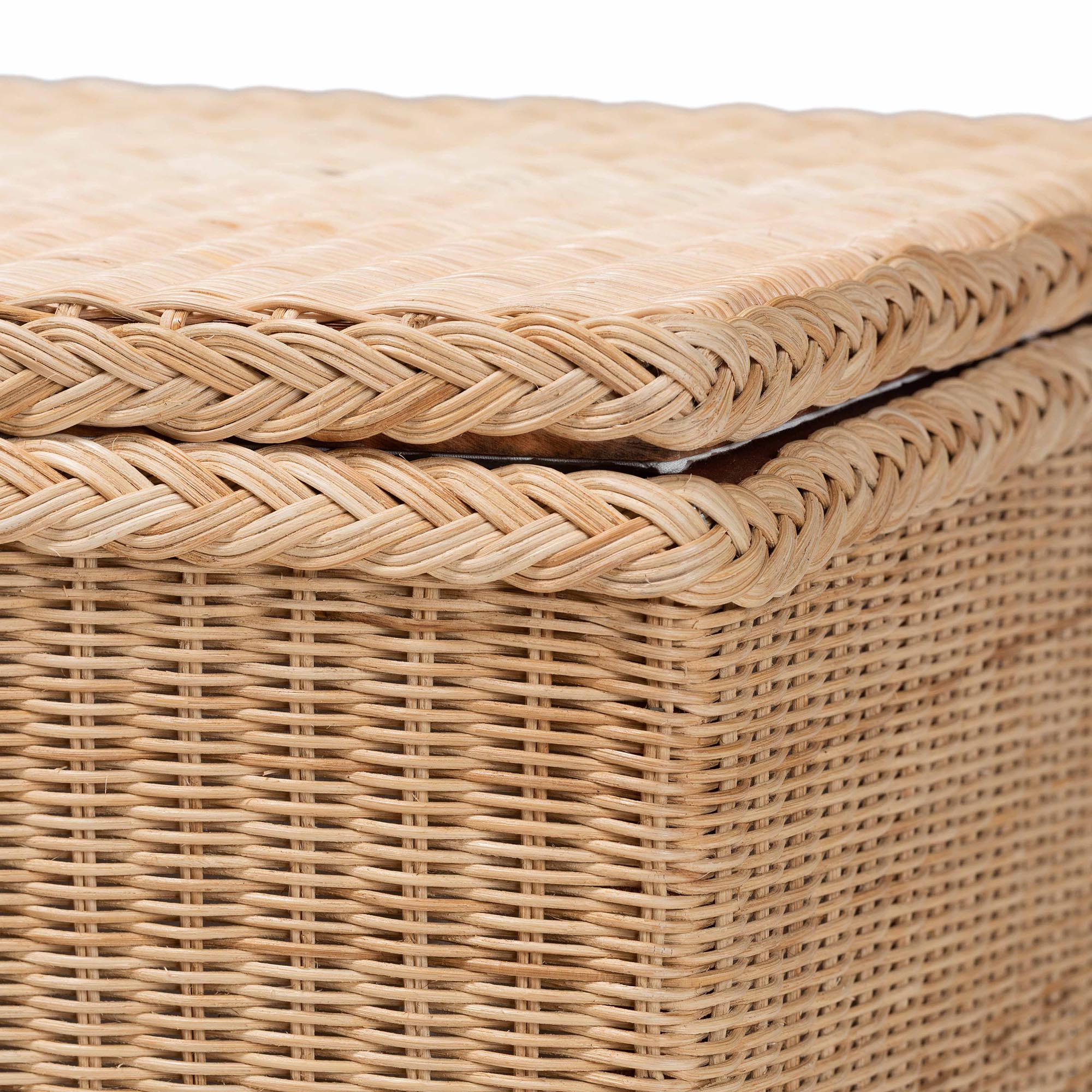 Bali & Pari Caden Braided Rattan Chest with Lift-top Lid Coastal Boho Style Storage Bench