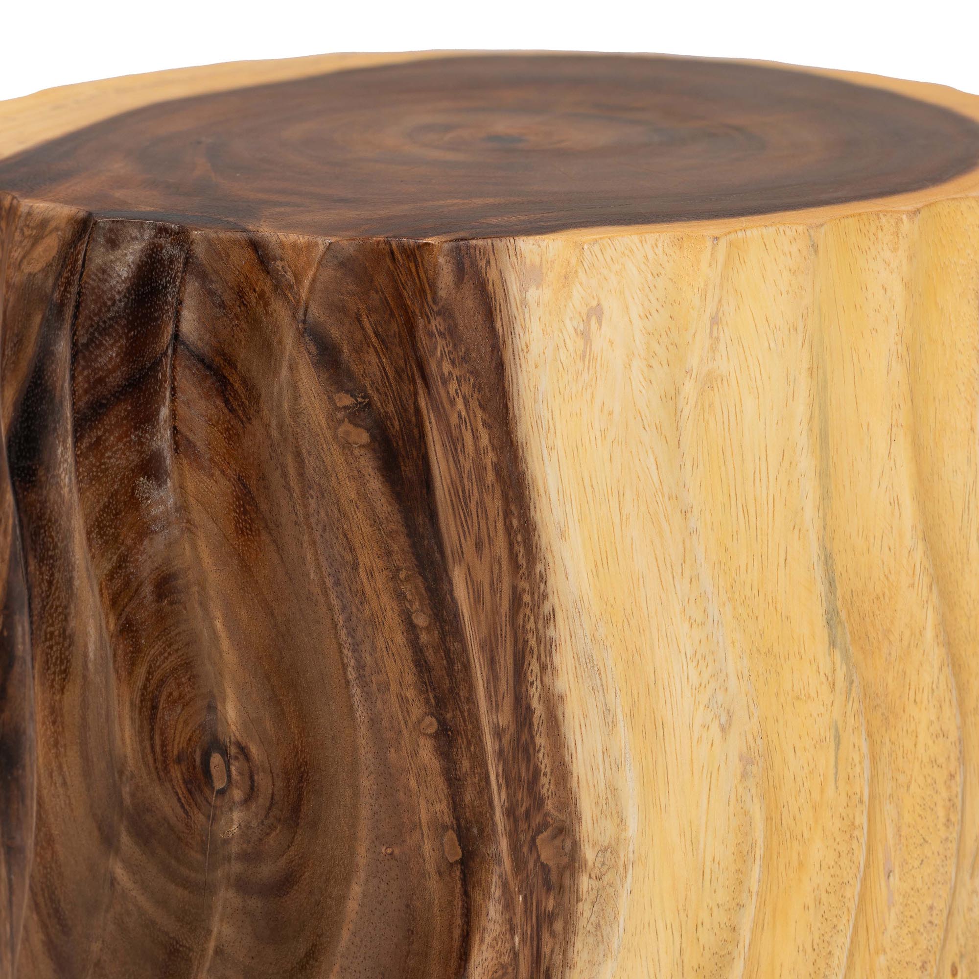 bali & pari Fuchsia Hand-carved Suar Wood Side Table - Round Sculptural Accent Table with Wave Design, Modern Boho Rustic Style for Living Room or Bedroom