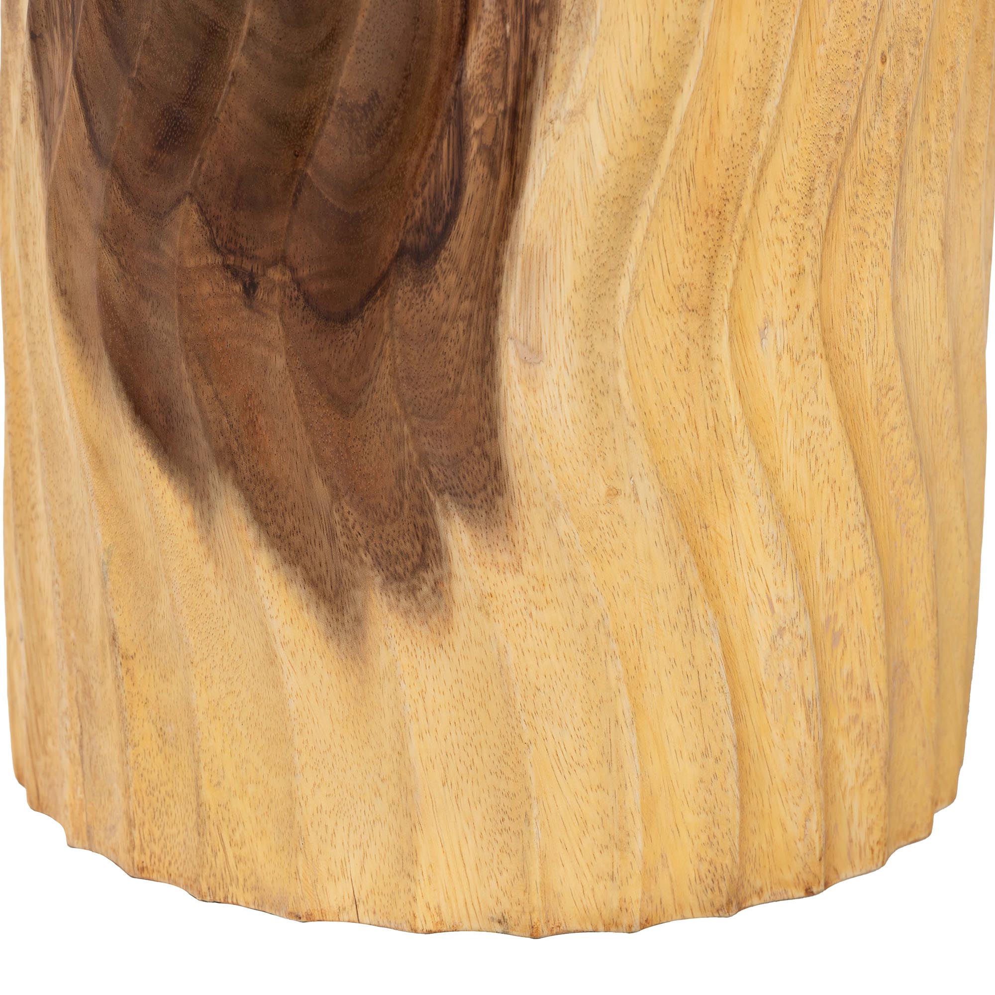 bali & pari Fuchsia Hand-carved Suar Wood Side Table - Round Sculptural Accent Table with Wave Design, Modern Boho Rustic Style for Living Room or Bedroom