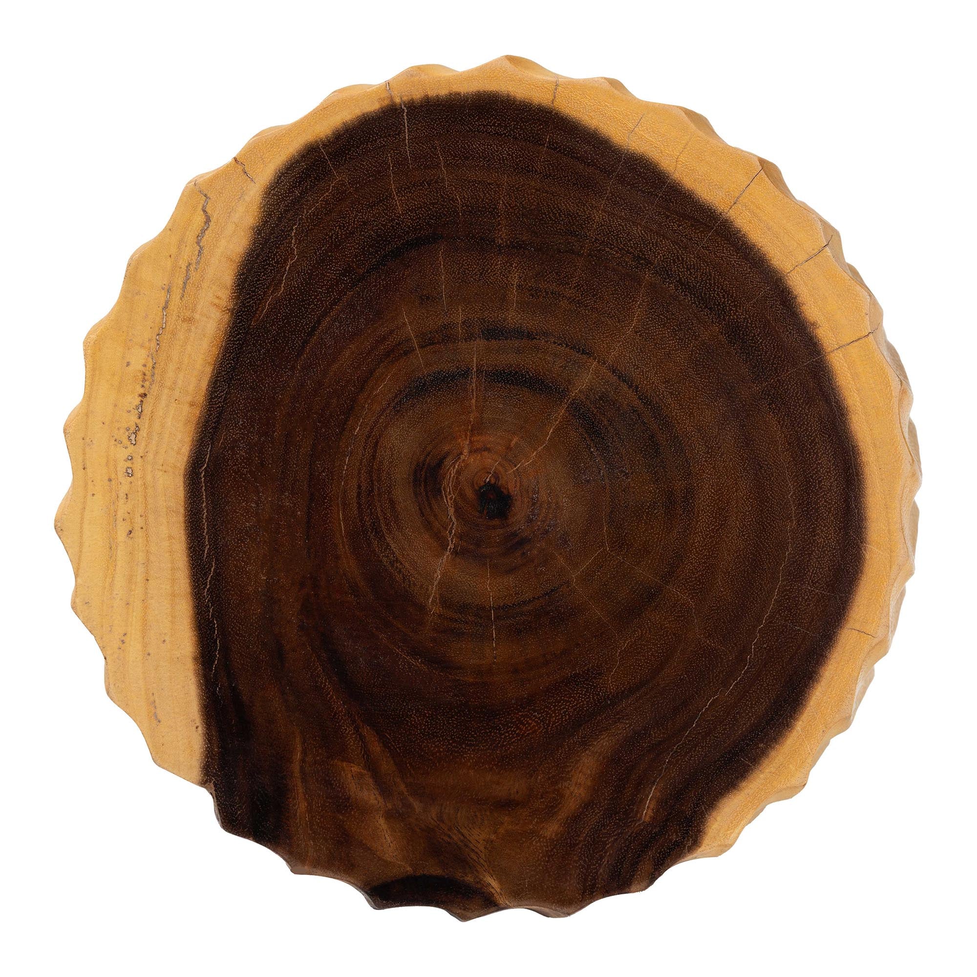 bali & pari Fuchsia Hand-carved Suar Wood Side Table - Round Sculptural Accent Table with Wave Design, Modern Boho Rustic Style for Living Room or Bedroom