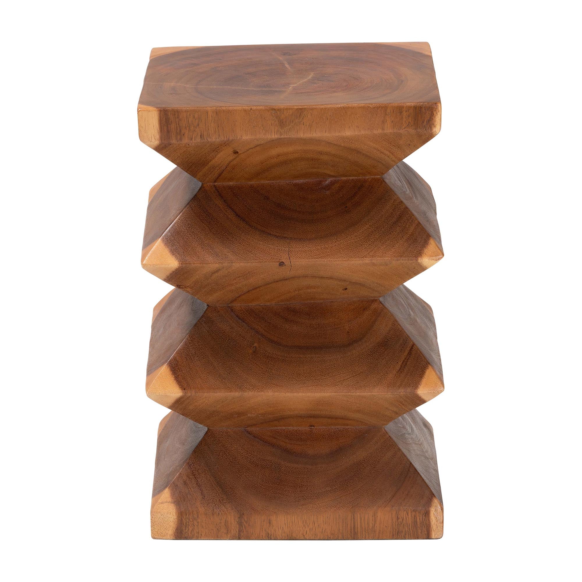 bali & pari Malati Solid Suar Wood Side Table - Hand-Carved Sculptural End Table with Zigzag Design, Modern Boho Style for Living Room or Bedroom