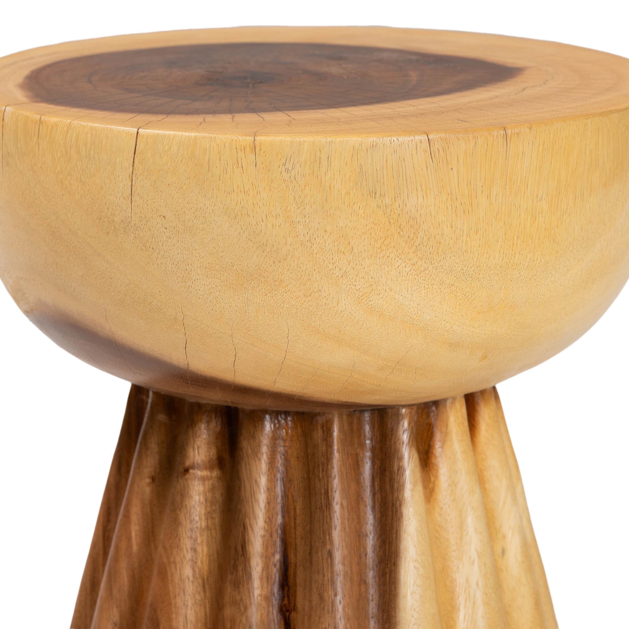 bali & pari Alara Hand-carved Suar Wood Side Table - Sculptural Pedestal Accent Table with Grain, Modern Boho Style for Living Room or Bedroom