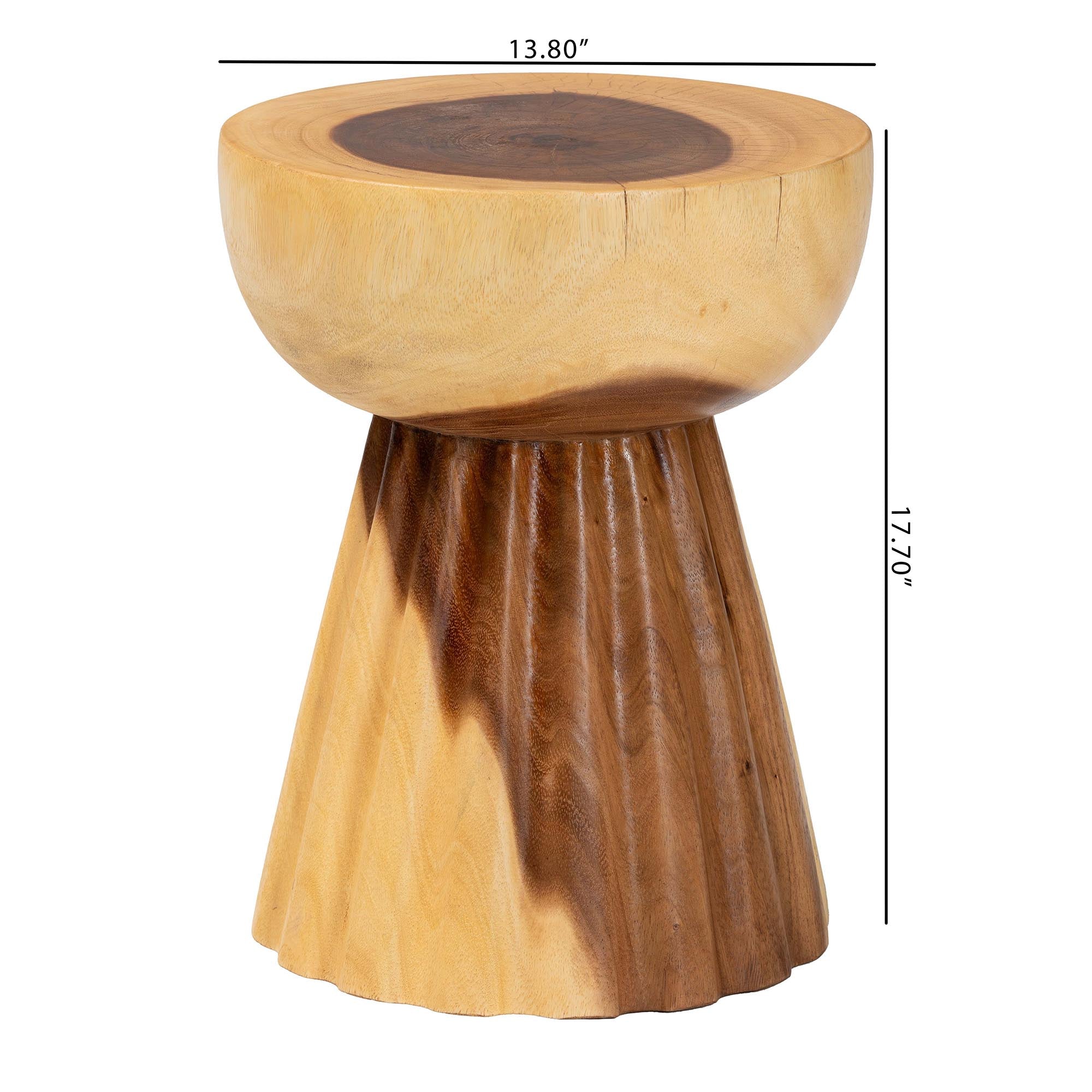 bali & pari Alara Hand-carved Suar Wood Side Table - Sculptural Pedestal Accent Table with Grain, Modern Boho Style for Living Room or Bedroom