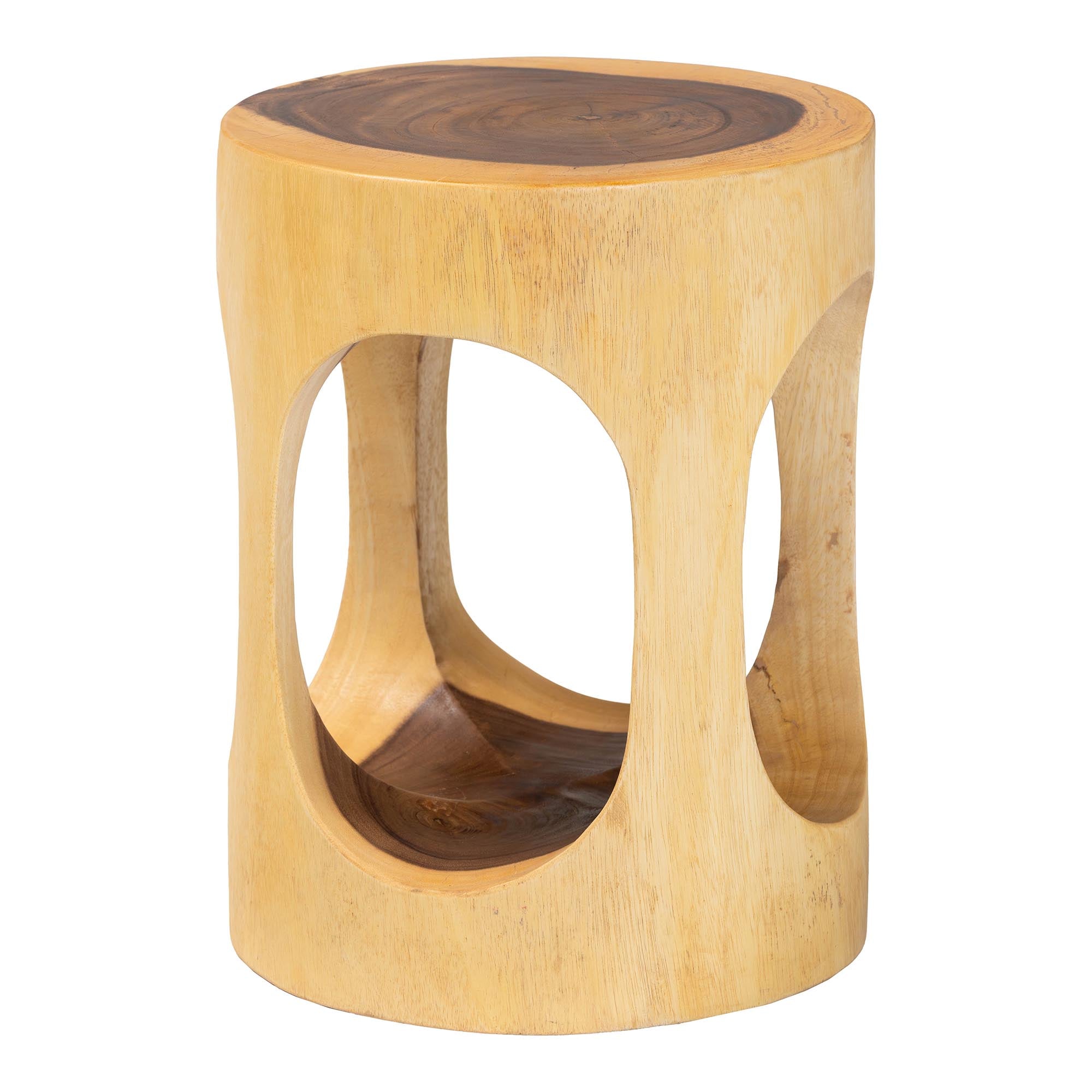 bali & pari Kaseko Hand-carved Suar Wood Side Table - Sculptural Accent Table with Open Work Design, Modern Boho Style for Living Room or Bedroom