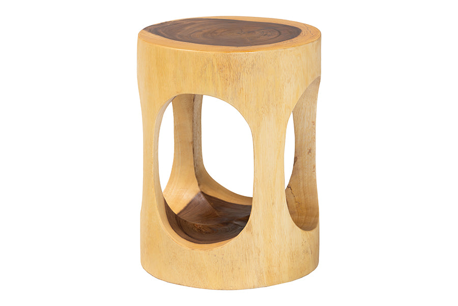 bali & pari Kaseko Hand-carved Suar Wood Side Table - Sculptural Accent Table with Open Work Design, Modern Boho Style for Living Room or Bedroom