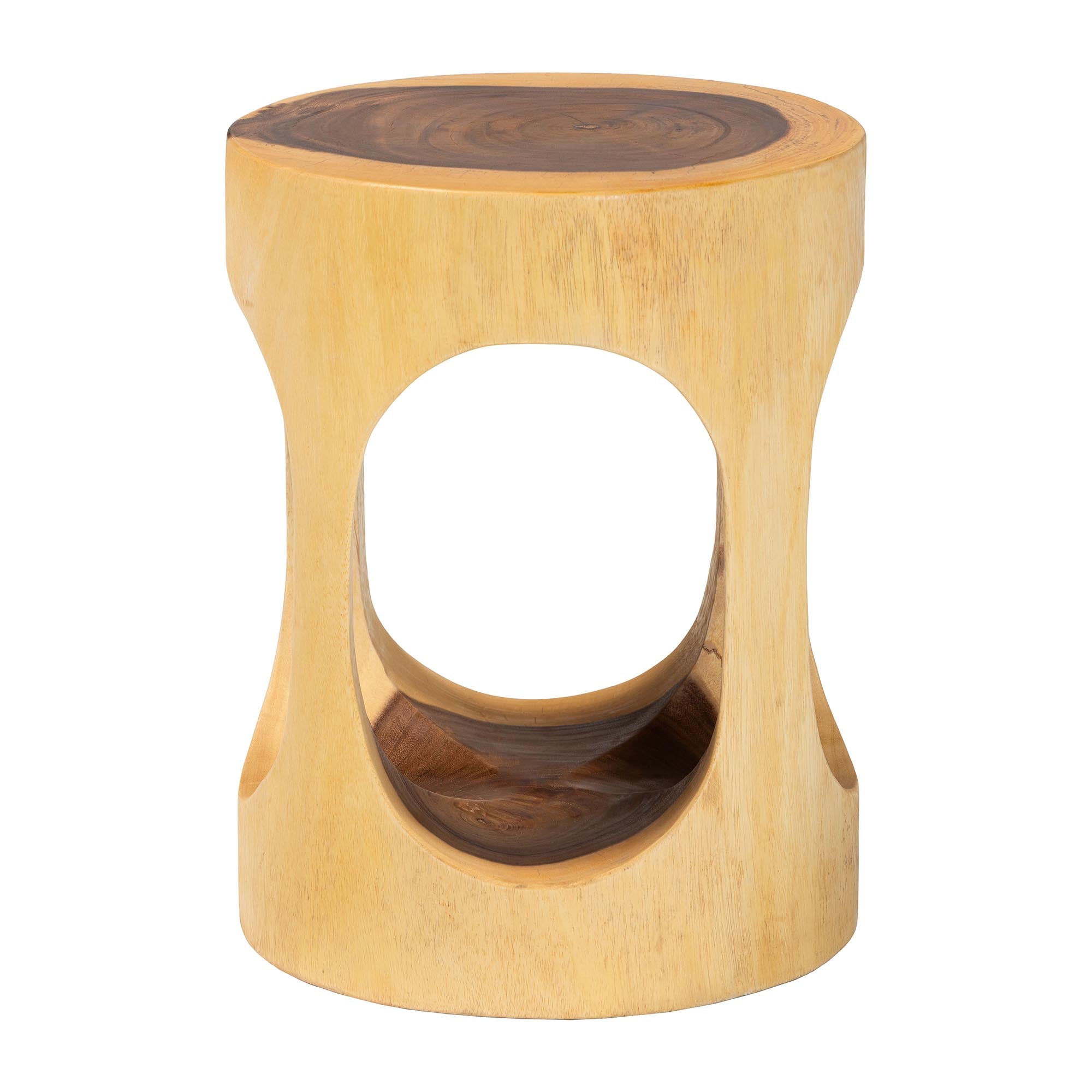 bali & pari Kaseko Hand-carved Suar Wood Side Table - Sculptural Accent Table with Open Work Design, Modern Boho Style for Living Room or Bedroom