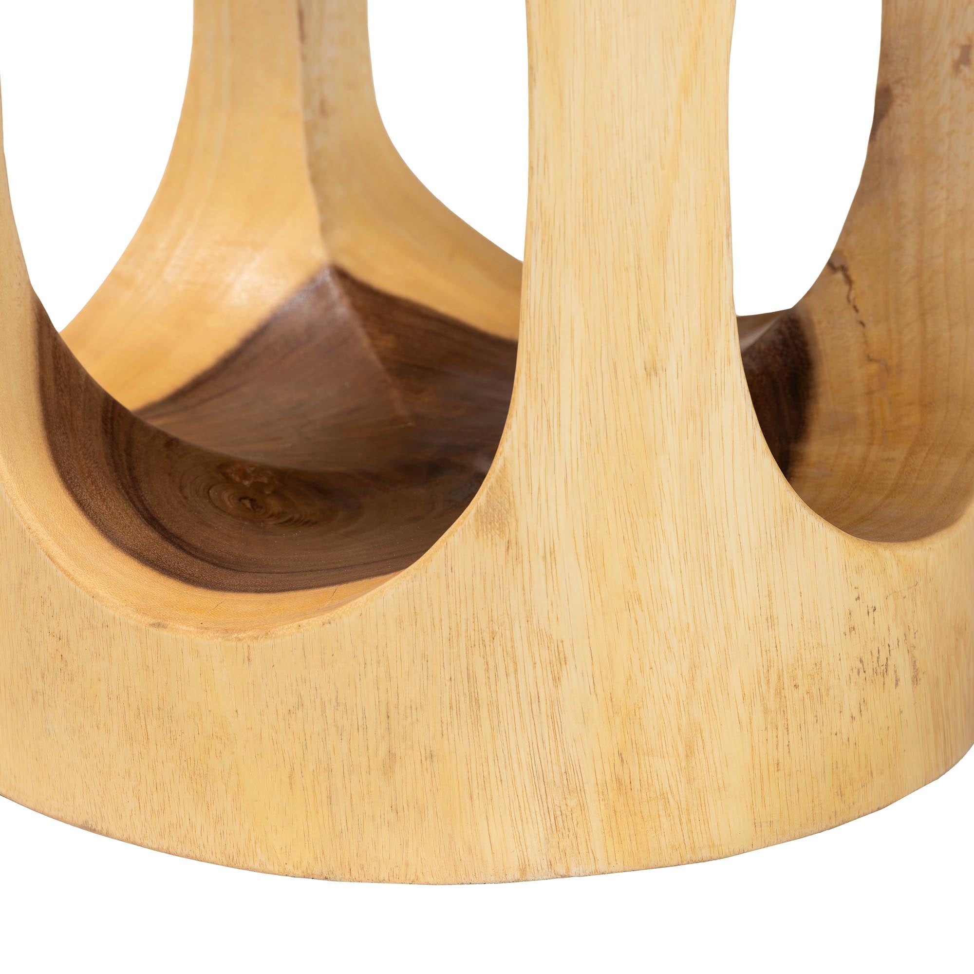 bali & pari Kaseko Hand-carved Suar Wood Side Table - Sculptural Accent Table with Open Work Design, Modern Boho Style for Living Room or Bedroom