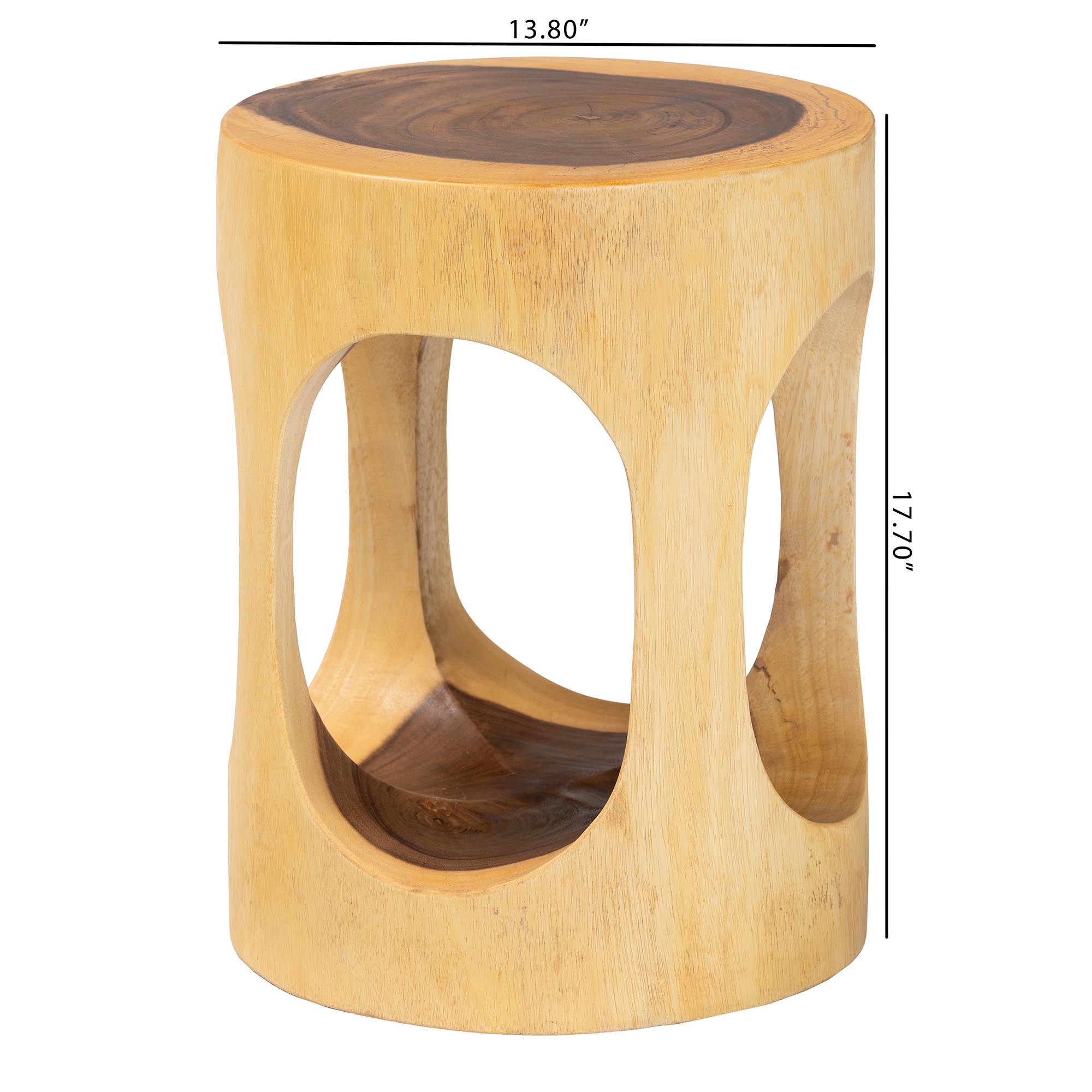 bali & pari Kaseko Hand-carved Suar Wood Side Table - Sculptural Accent Table with Open Work Design, Modern Boho Style for Living Room or Bedroom