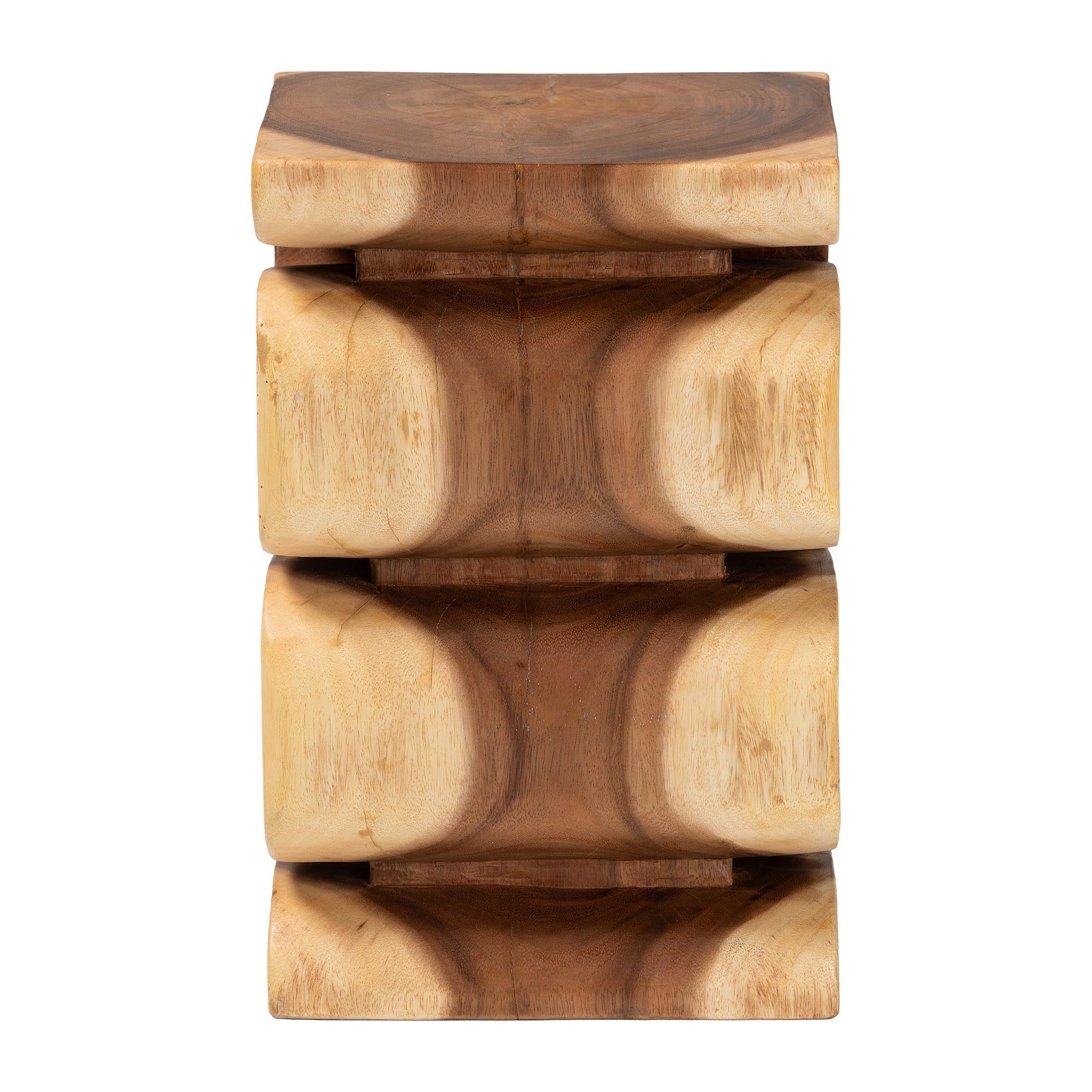 bali & pari Eliada Hand-carved Suar Wood Side Table - Wavy Sculptural Accent Table with Stacked Design, Modern Boho Style for Living Room or Bedroom