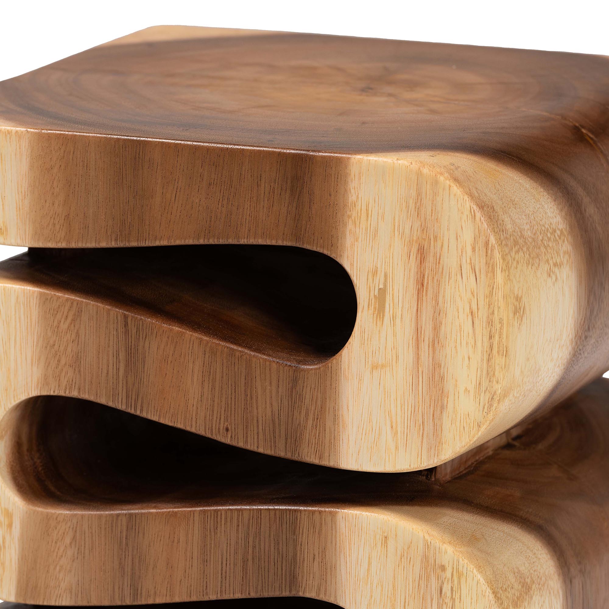 bali & pari Eliada Hand-carved Suar Wood Side Table - Wavy Sculptural Accent Table with Stacked Design, Modern Boho Style for Living Room or Bedroom