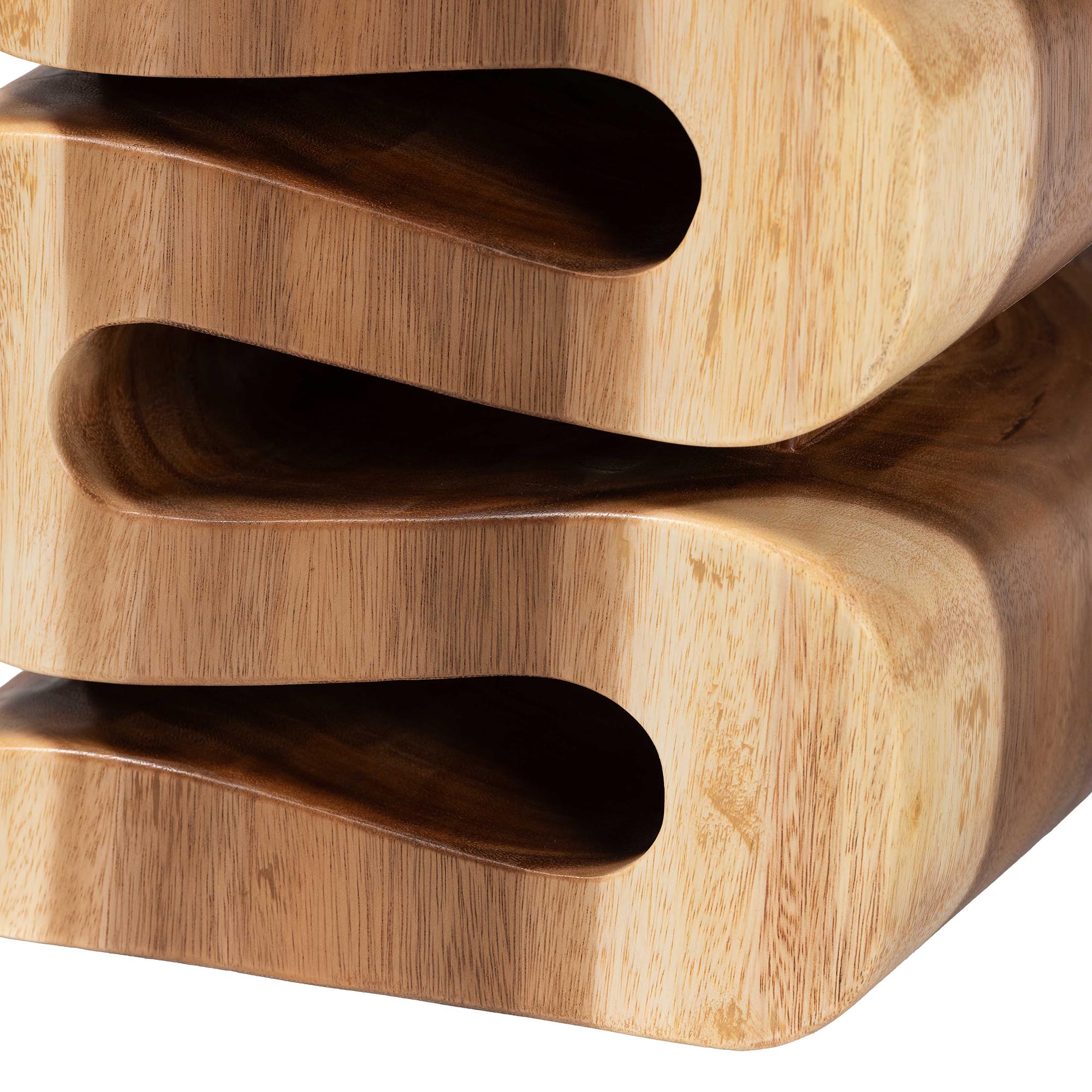 bali & pari Eliada Hand-carved Suar Wood Side Table - Wavy Sculptural Accent Table with Stacked Design, Modern Boho Style for Living Room or Bedroom