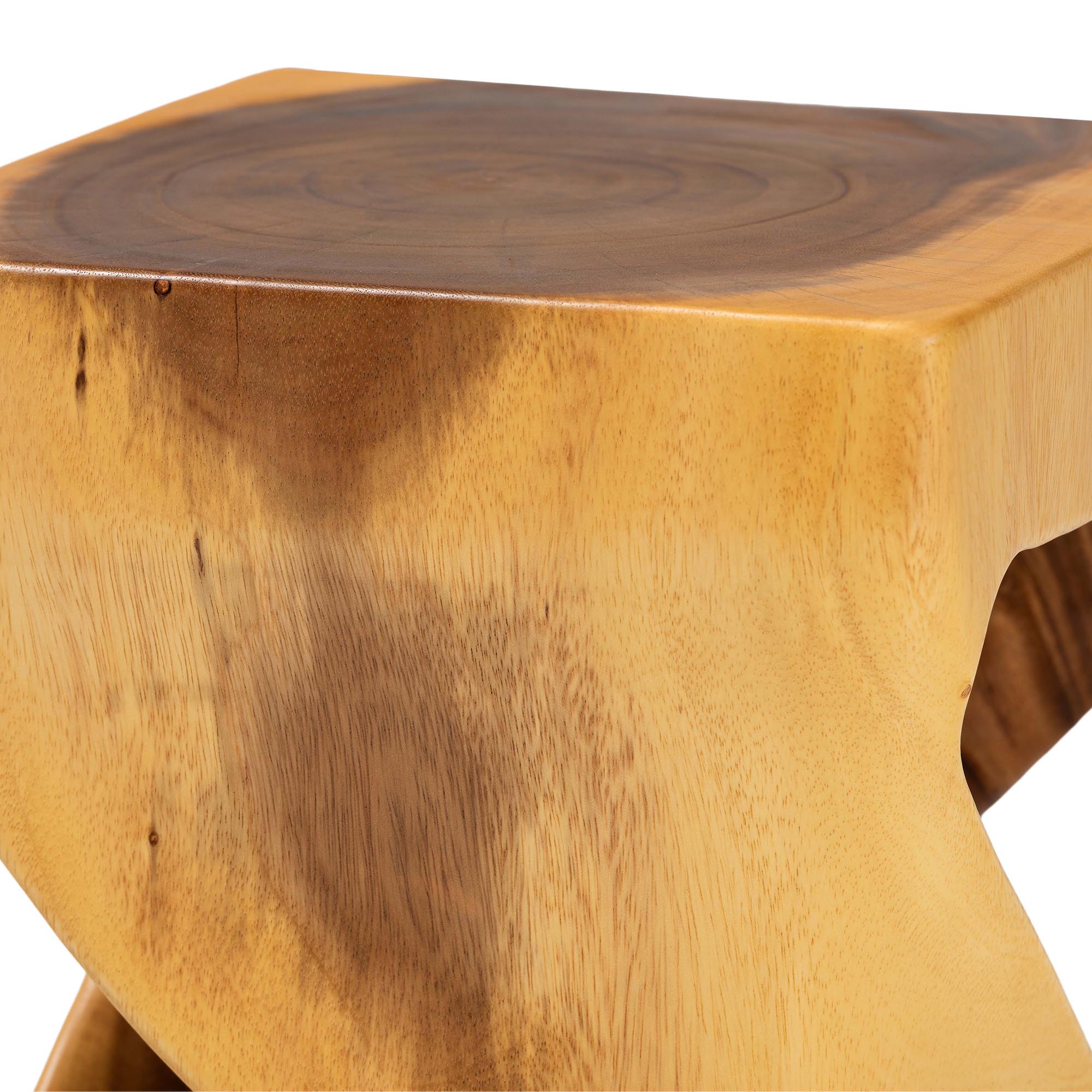 bali & pari Rapha Hand-carved Suar Wood Side Table with Shelf - Sculptural Accent Table with Twist Design, Modern Boho Style for Living Room or Bedroom