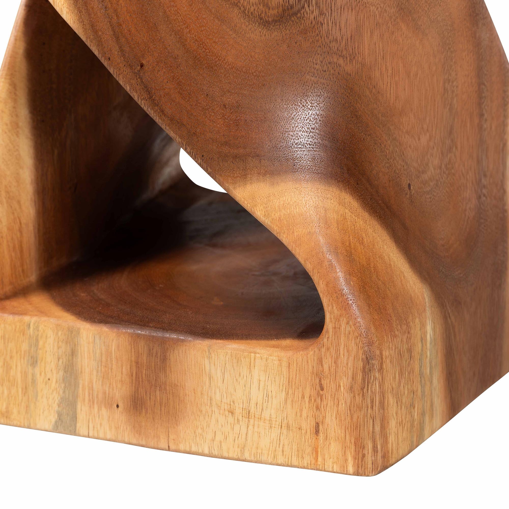 Bali & Pari Rapha Suar Wood Accent Table Hand-Carved Sculptural Pedestal Stand with Twist Design, Modern Boho Side Table