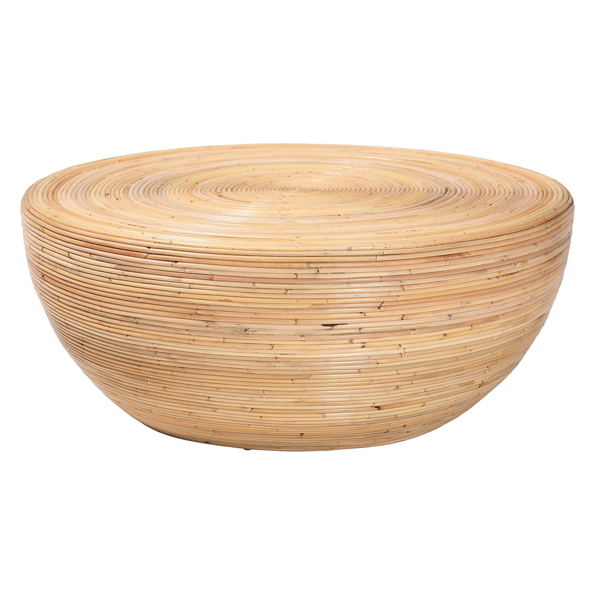bali & pari Tokyo Laminated Rattan Coffee Table - Handcrafted Bowl-Shaped Center Table for Living Room, Coastal Boho Style Furniture in