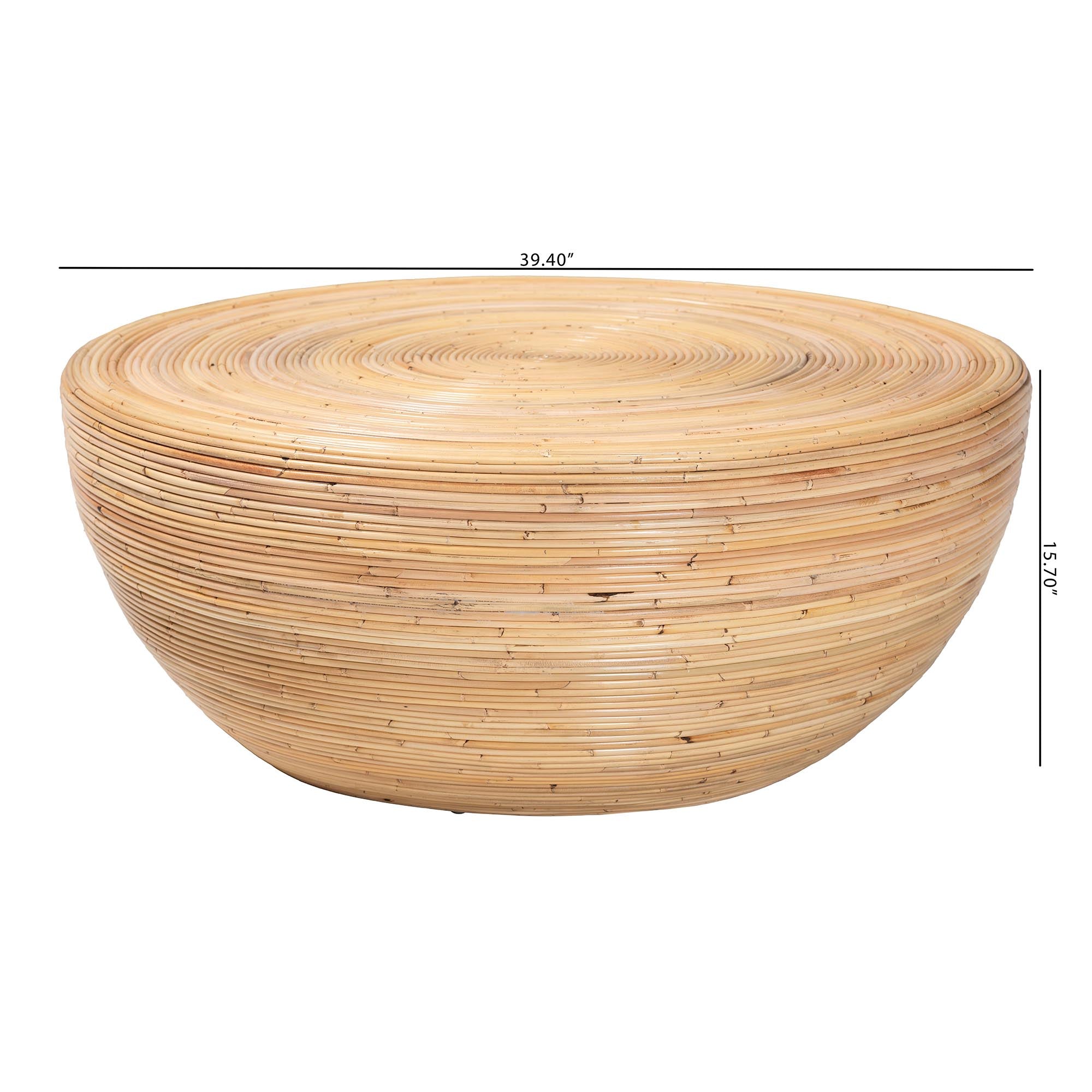 bali & pari Tokyo Laminated Rattan Coffee Table - Handcrafted Bowl-Shaped Center Table for Living Room, Coastal Boho Style Furniture in