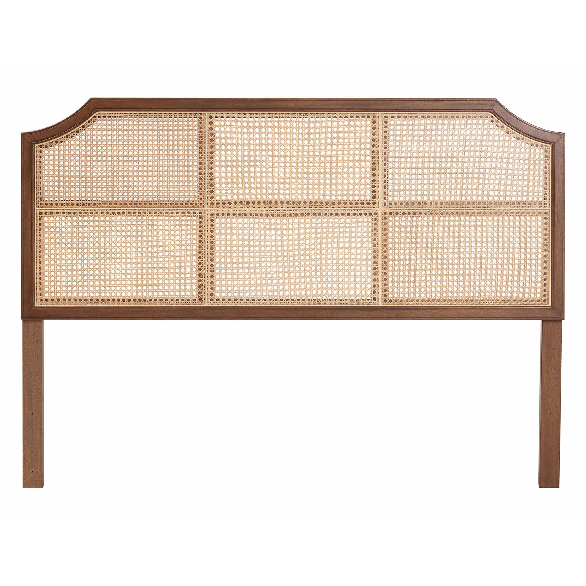 Hermine Bamboo Woven Headboard - Solid Wood Bed Backrest Panel with Curved Top, Boho Coastal Bed Accent,