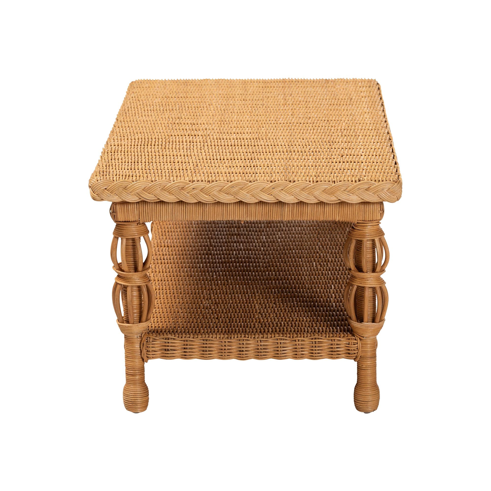 bali & pari Dolby Rattan Coffee Table - Handwoven Wicker Accent Table with Lower Shelf, Coastal Boho Style Living Room Centerpiece