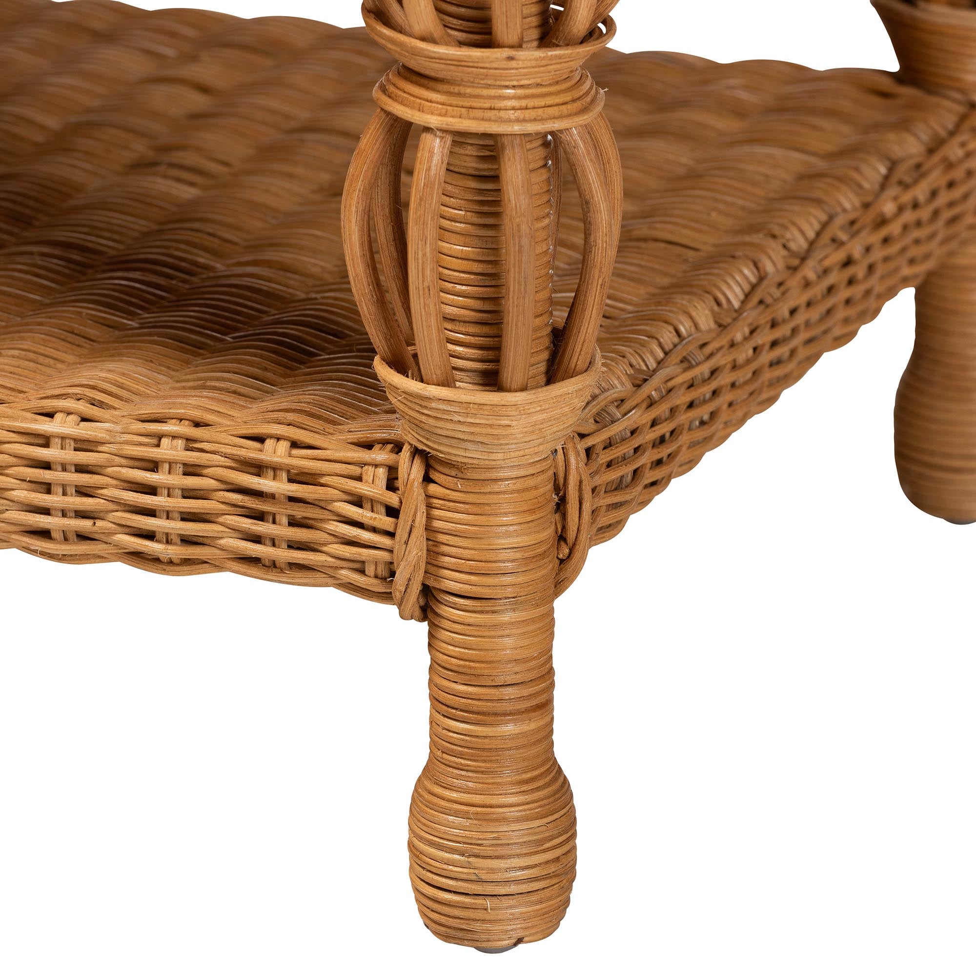 bali & pari Dolby Rattan Coffee Table - Handwoven Wicker Accent Table with Lower Shelf, Coastal Boho Style Living Room Centerpiece