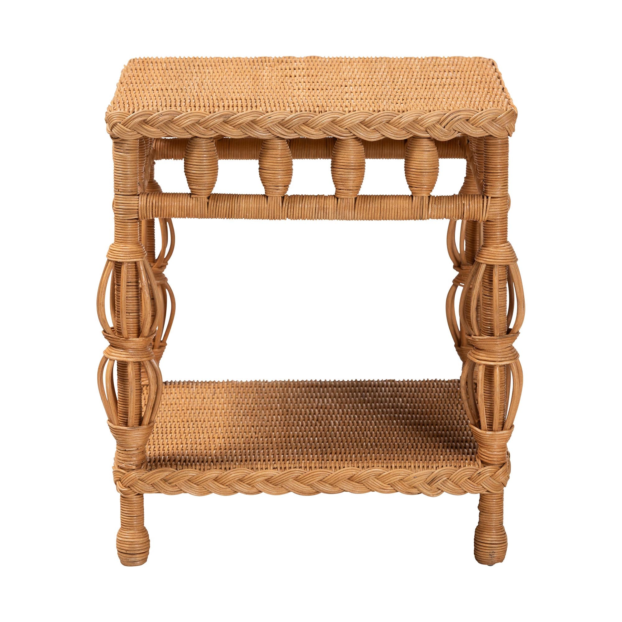 bali & pari Dolby Rattan End Table - Handwoven Wicker Side Table with Lower Shelf, Coastal Boho Style Accent Table for Living Room or Bedroom