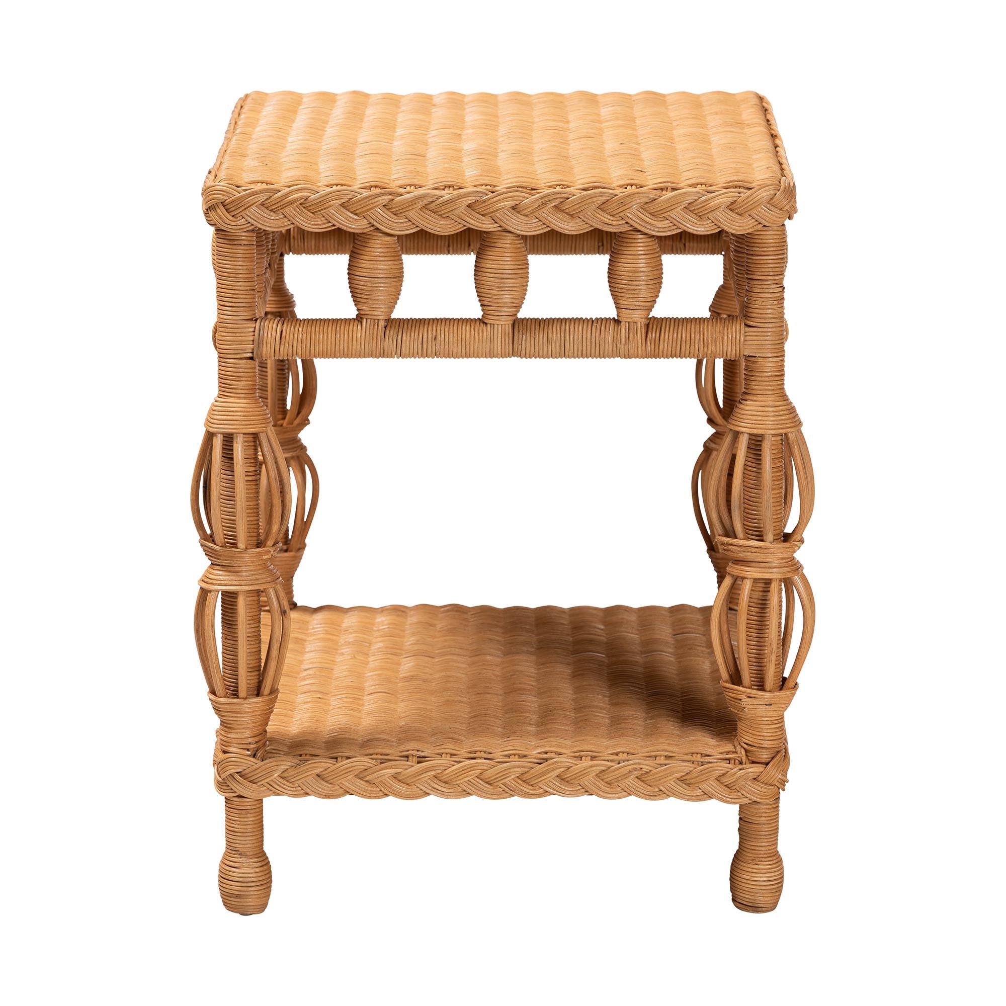 bali & pari Dolby Rattan End Table - Handwoven Wicker Side Table with Lower Shelf, Coastal Boho Style Accent Table for Living Room or Bedroom