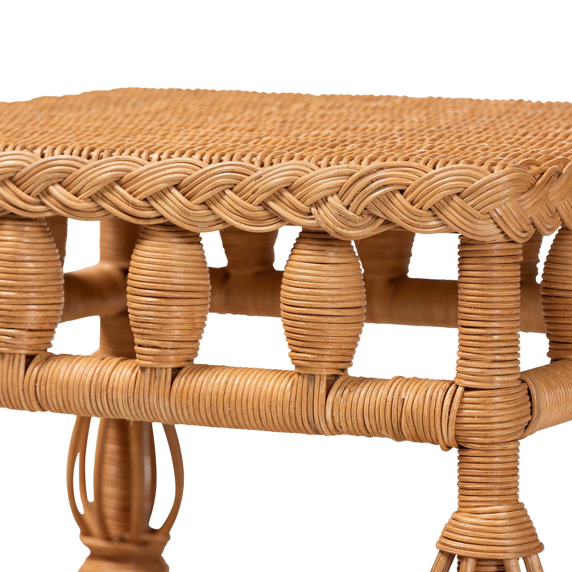 bali & pari Dolby Rattan End Table - Handwoven Wicker Side Table with Lower Shelf, Coastal Boho Style Accent Table for Living Room or Bedroom