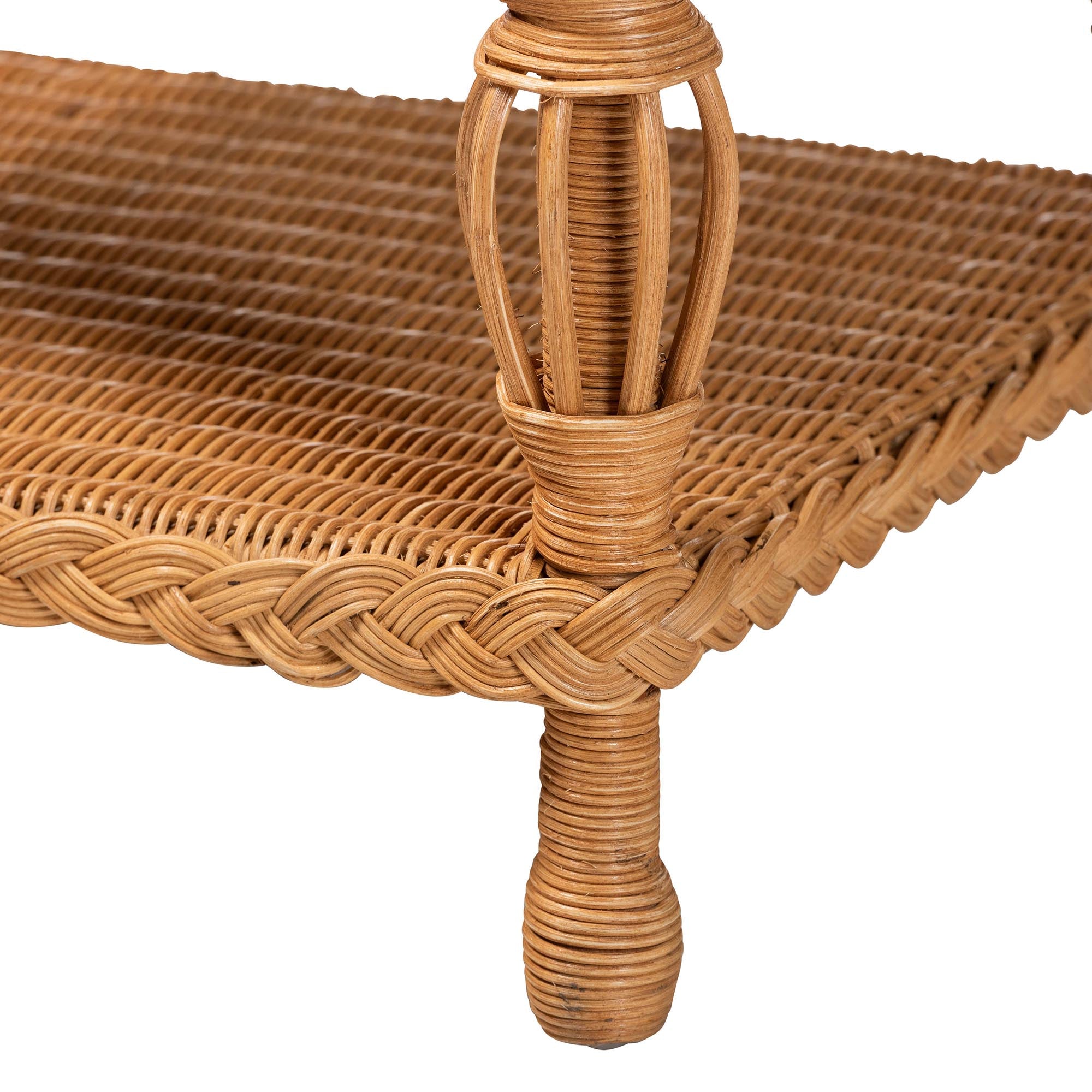 bali & pari Dolby Rattan End Table - Handwoven Wicker Side Table with Lower Shelf, Coastal Boho Style Accent Table for Living Room or Bedroom
