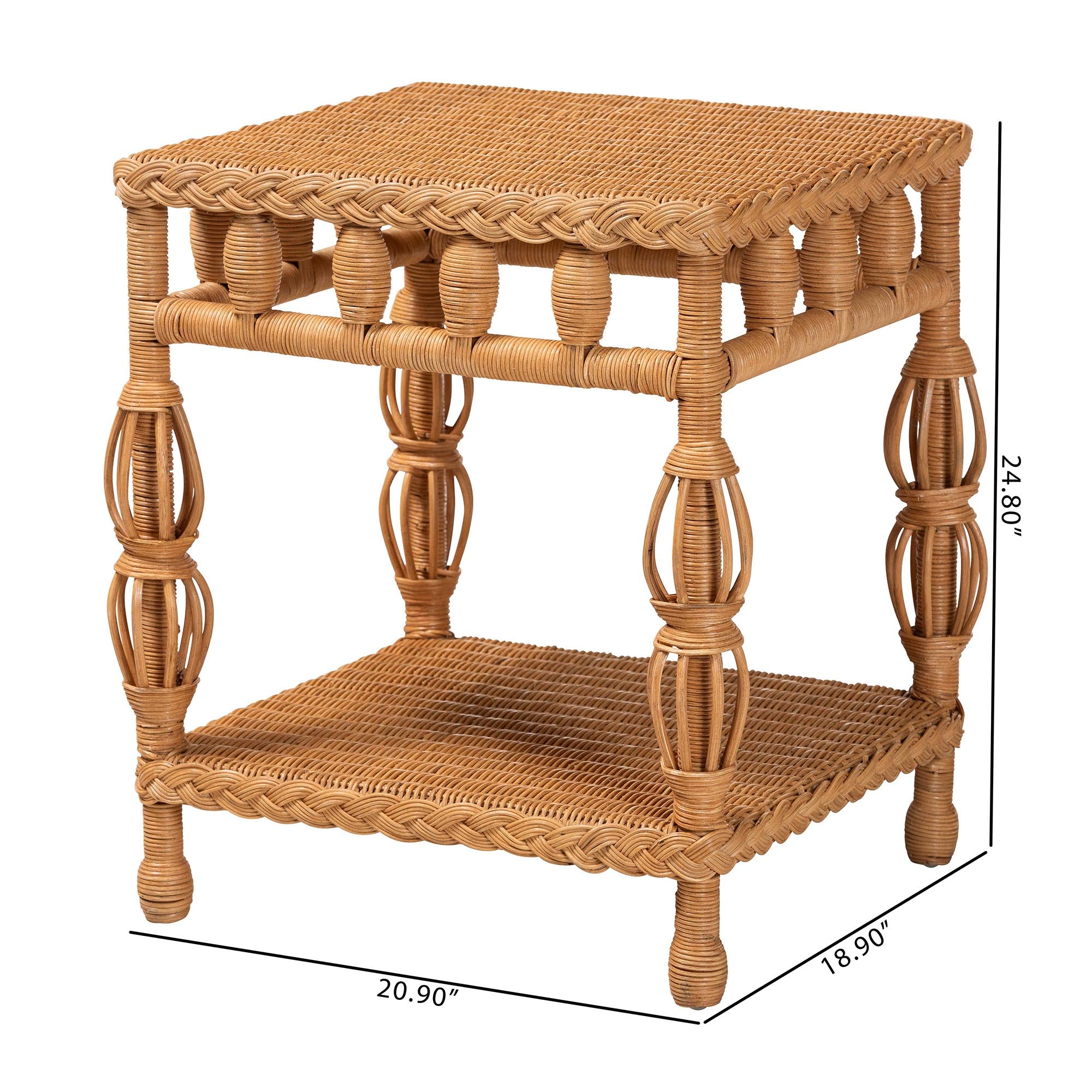 bali & pari Dolby Rattan End Table - Handwoven Wicker Side Table with Lower Shelf, Coastal Boho Style Accent Table for Living Room or Bedroom