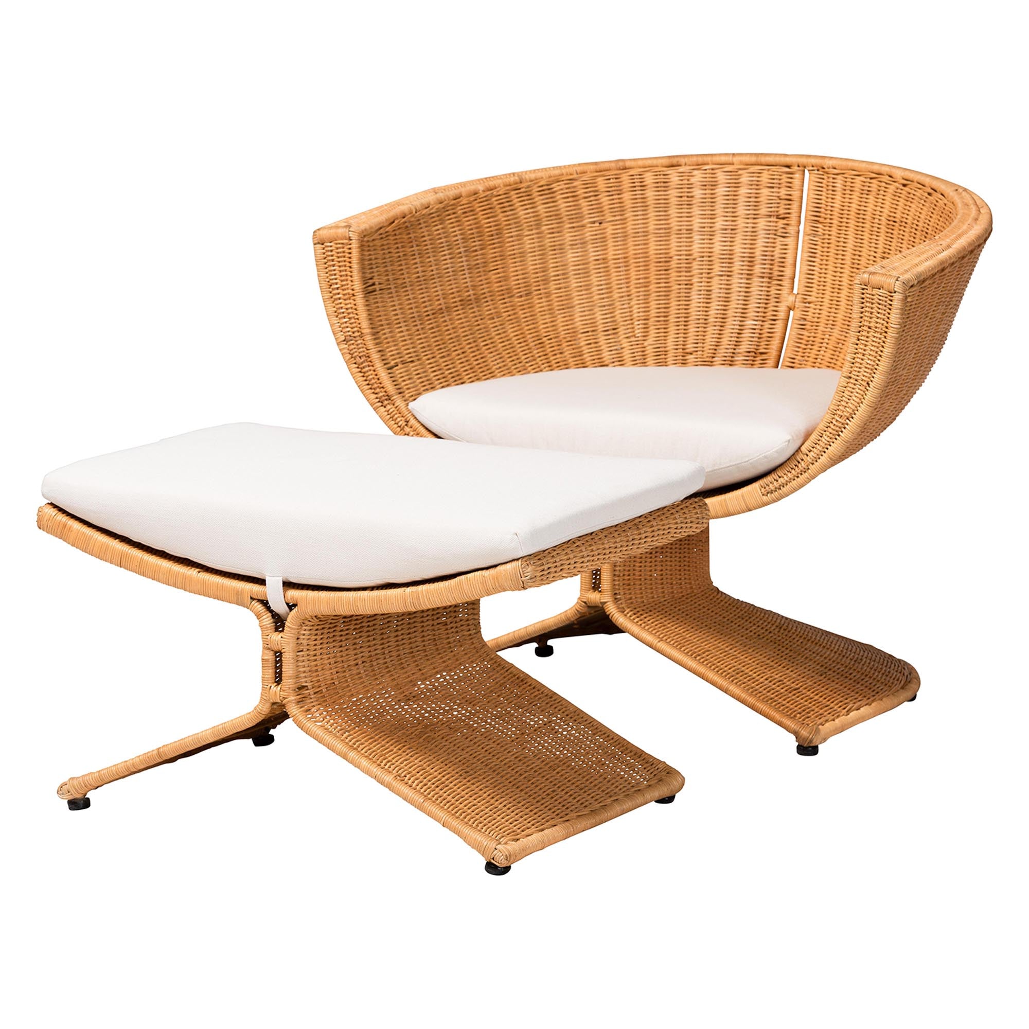 bali & pari Reya Rattan 2-Piece Living Room Set - Handwoven Wicker Accent Seating with Pedestal Base for Modern Boho, Coastal, or Tropical Living Room Spaces