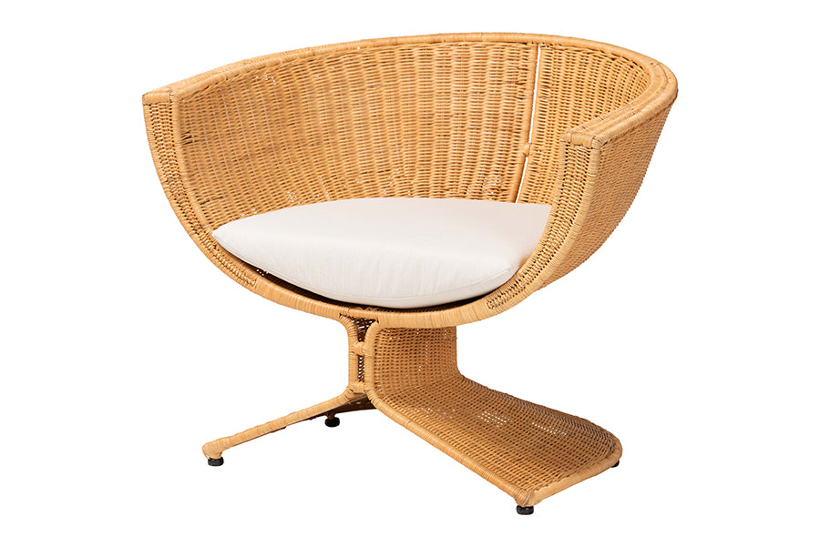 bali & pari Reya Rattan Lounge Chair - Handwoven Wicker Accent Seating with Pedestal Base for Modern Boho, Coastal, or Tropical Living Room Spaces