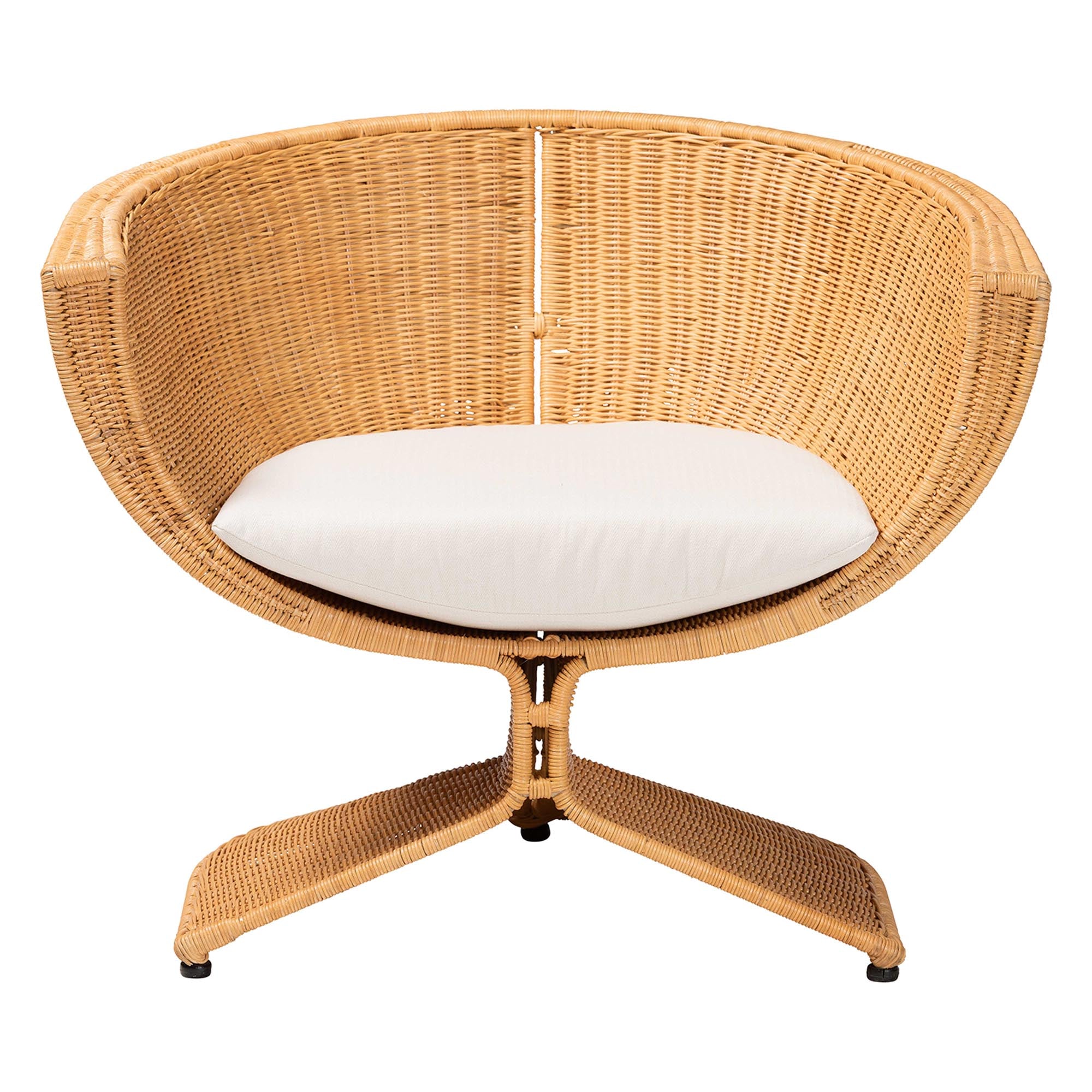 bali & pari Reya Rattan Lounge Chair - Handwoven Wicker Accent Seating with Pedestal Base for Modern Boho, Coastal, or Tropical Living Room Spaces