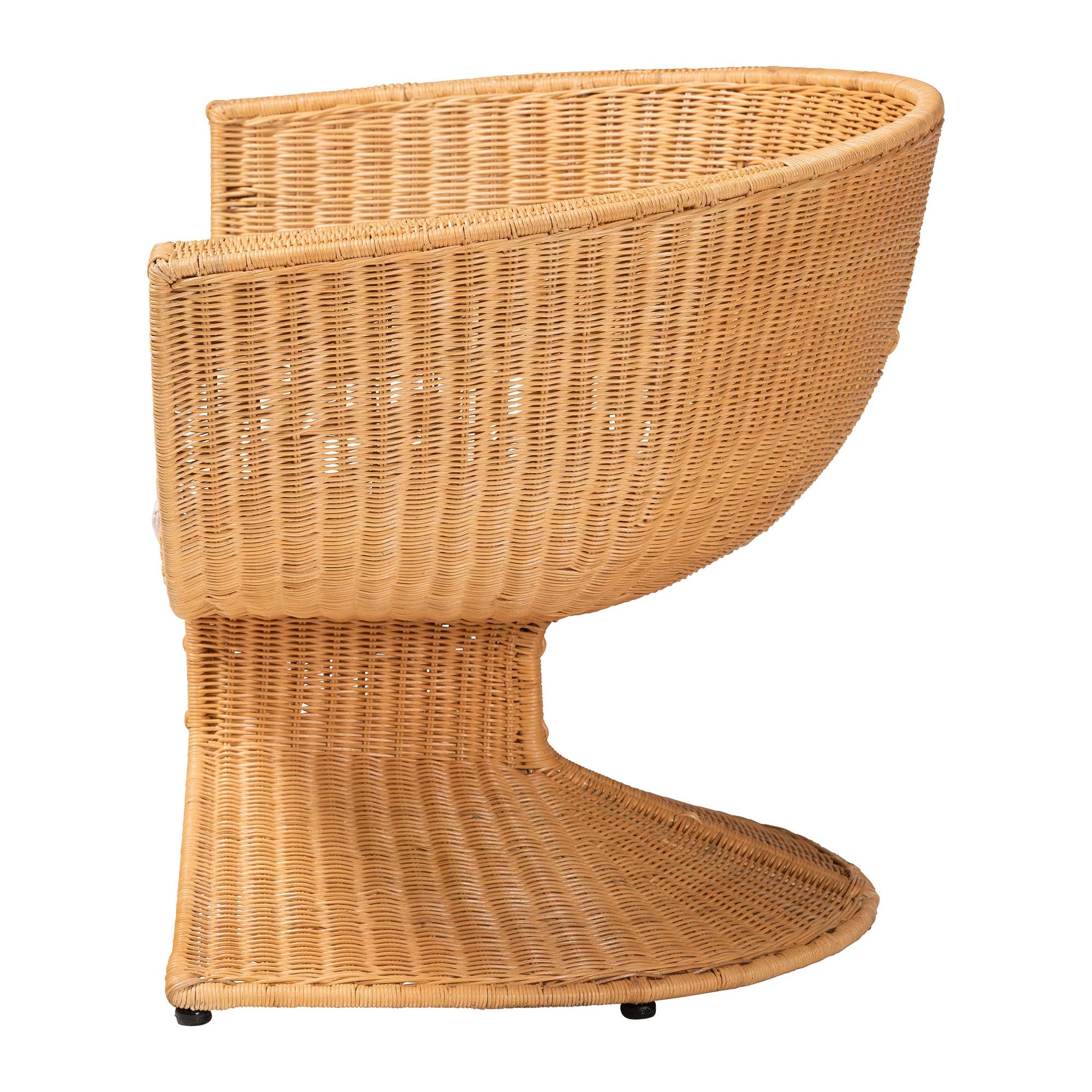 bali & pari Reya Rattan Lounge Chair - Handwoven Wicker Accent Seating with Pedestal Base for Modern Boho, Coastal, or Tropical Living Room Spaces