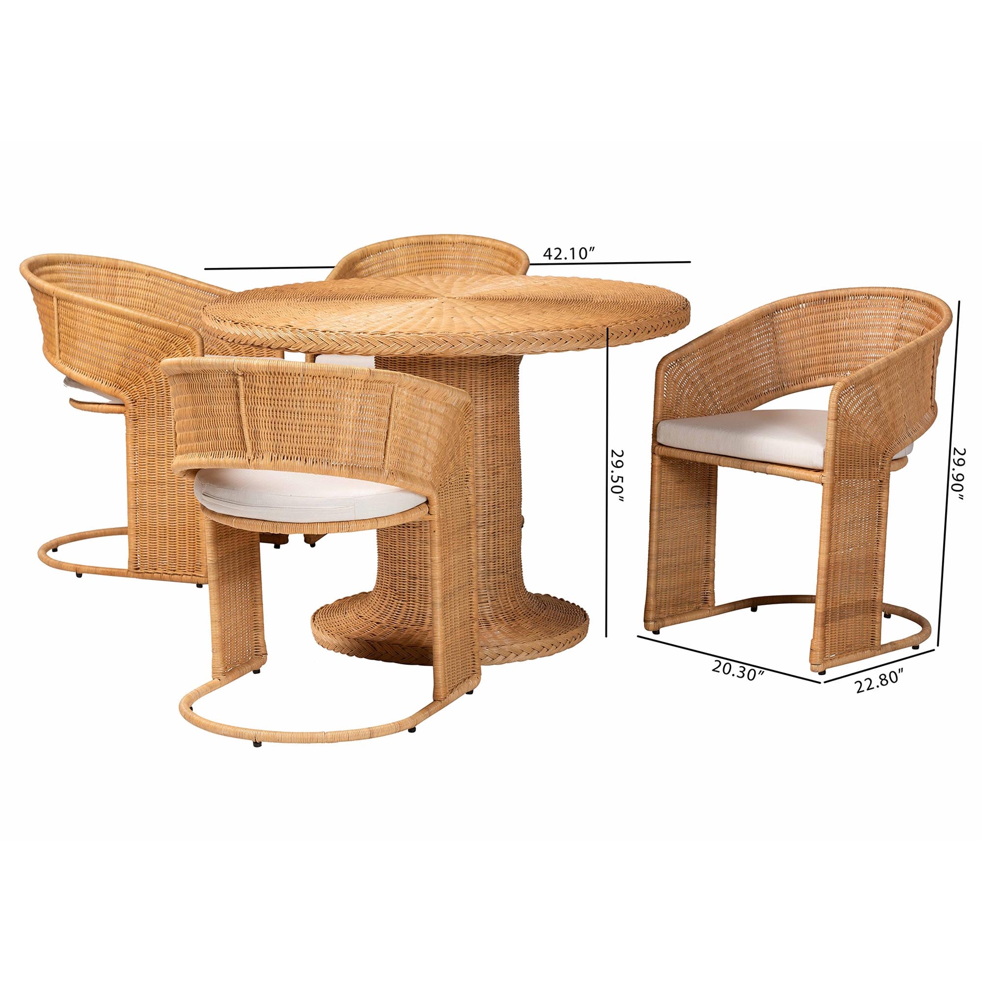 bali & pari Akiko Bohemian Light Honey Rattan 5-Piece Dining Set