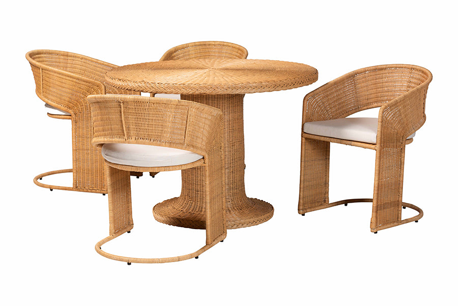 bali & pari Akiko Bohemian Light Honey Rattan 5-Piece Dining Set