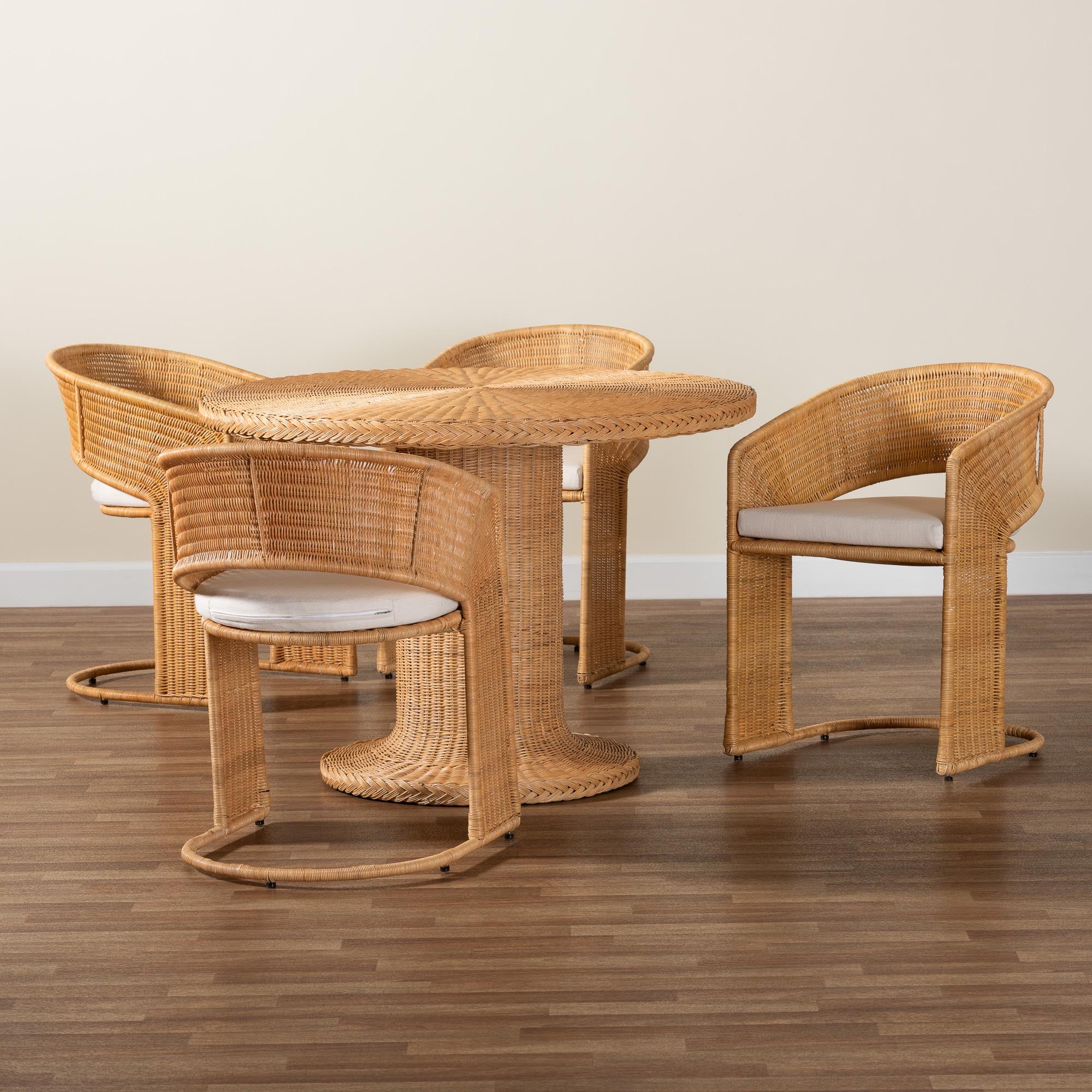 bali & pari Akiko Bohemian Light Honey Rattan 5-Piece Dining Set