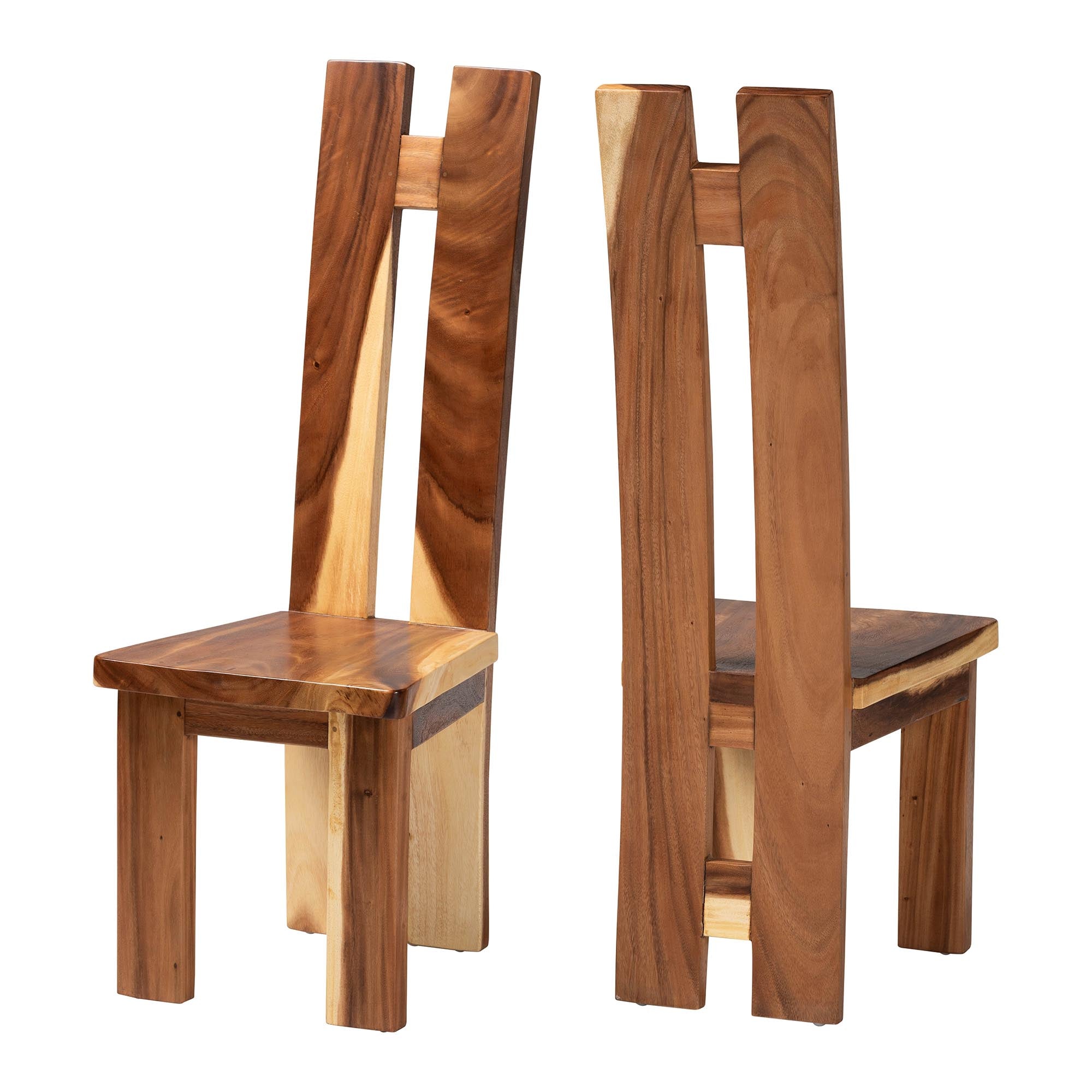 bali & pari Lin Suar Wood Dining Chair Set of 2 - Handcrafted Solid Wood Chair with Grain Pattern, Rustic Modern Accent Seating for Dining Room or Kitchen