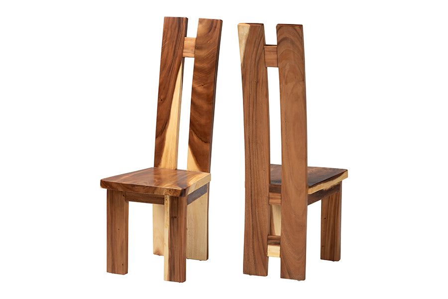 bali & pari Lin Suar Wood Dining Chair Set of 2 - Handcrafted Solid Wood Chair with Grain Pattern, Rustic Modern Accent Seating for Dining Room or Kitchen