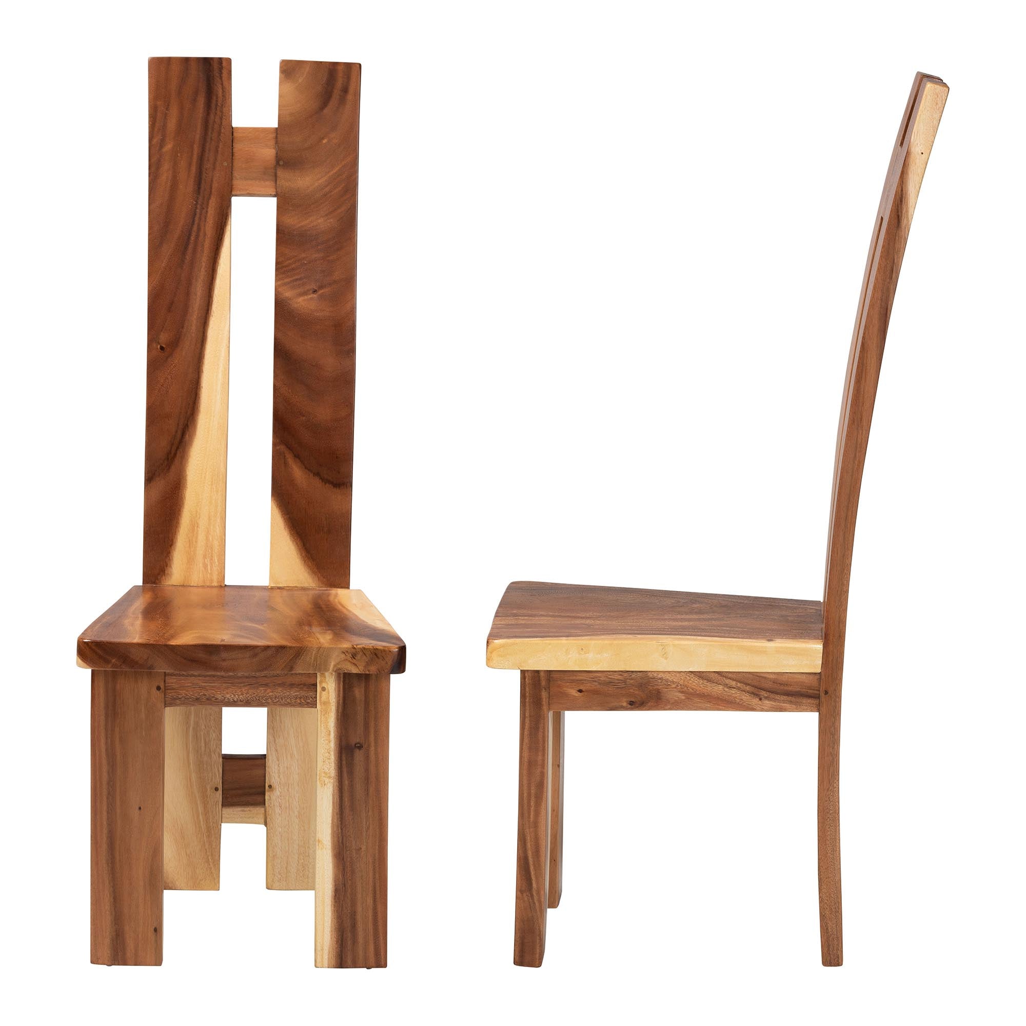 bali & pari Lin Suar Wood Dining Chair Set of 2 - Handcrafted Solid Wood Chair with Grain Pattern, Rustic Modern Accent Seating for Dining Room or Kitchen