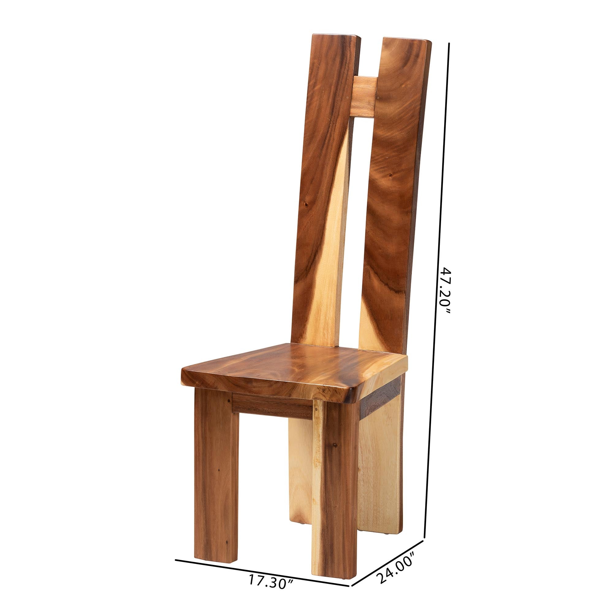 bali & pari Lin Suar Wood Dining Chair Set of 2 - Handcrafted Solid Wood Chair with Grain Pattern, Rustic Modern Accent Seating for Dining Room or Kitchen