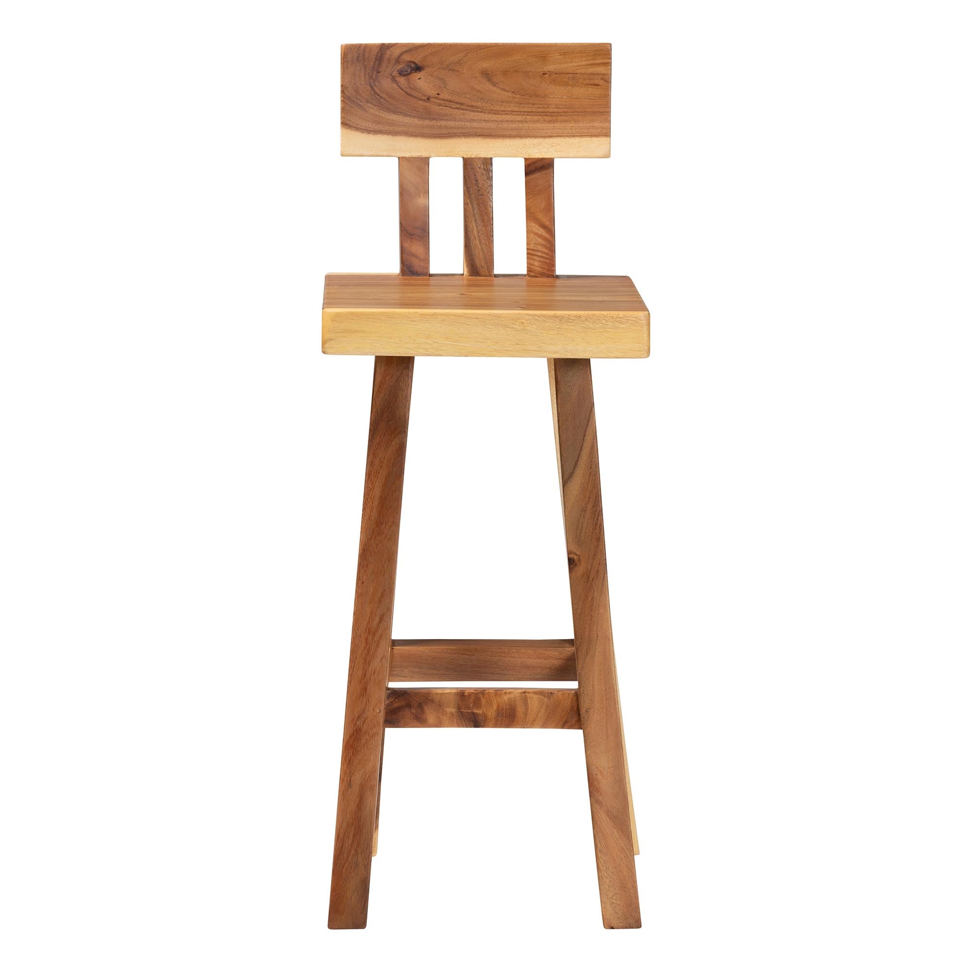 bali & pari Luli Suar Wood Bar Stool - Handcrafted Solid Wood Stool with Backrest, Rustic Modern Seating for Kitchen or Bar Area